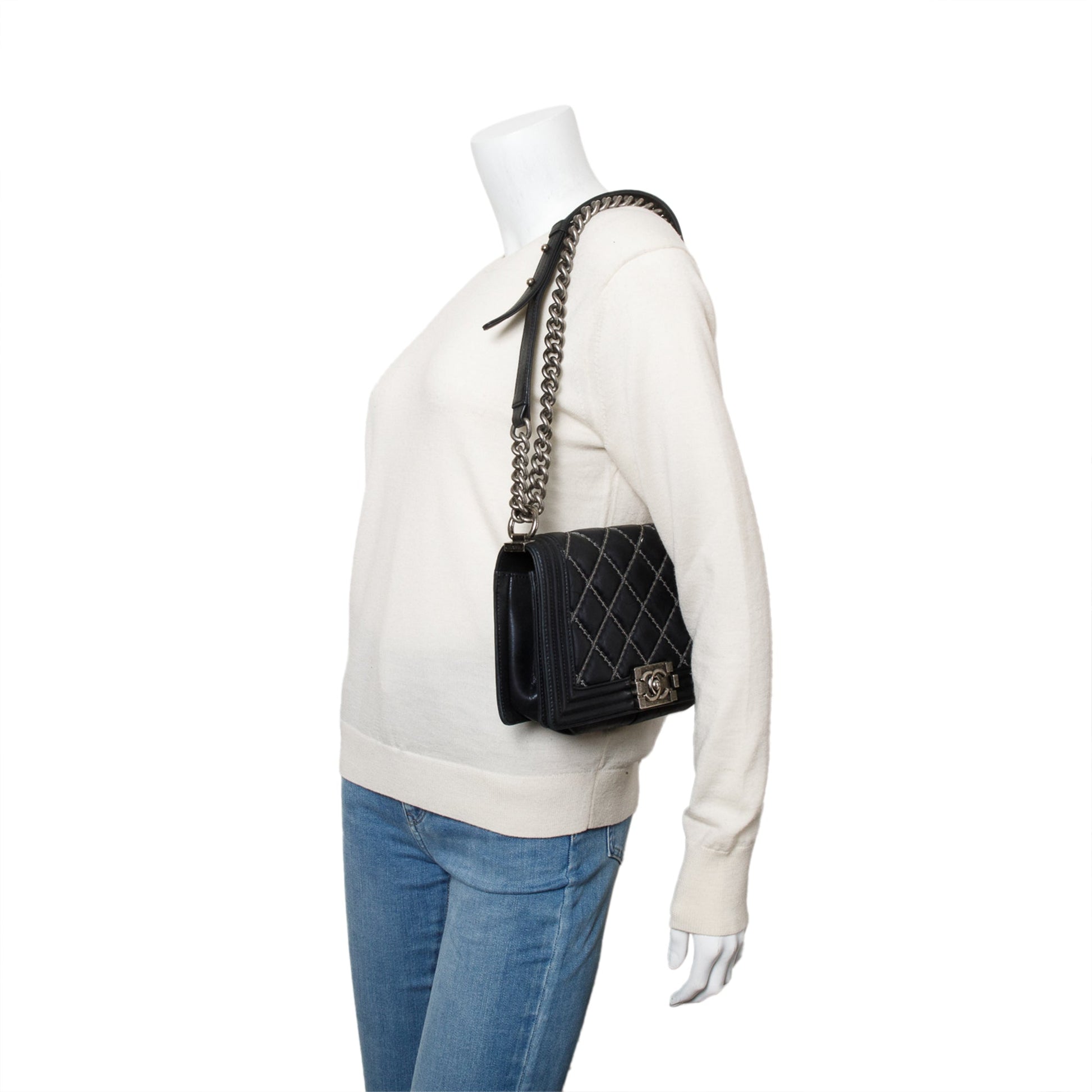 Chanel Quilted Iridescent Beaded Double Stitch Leather Calfskin Black Travel Bag