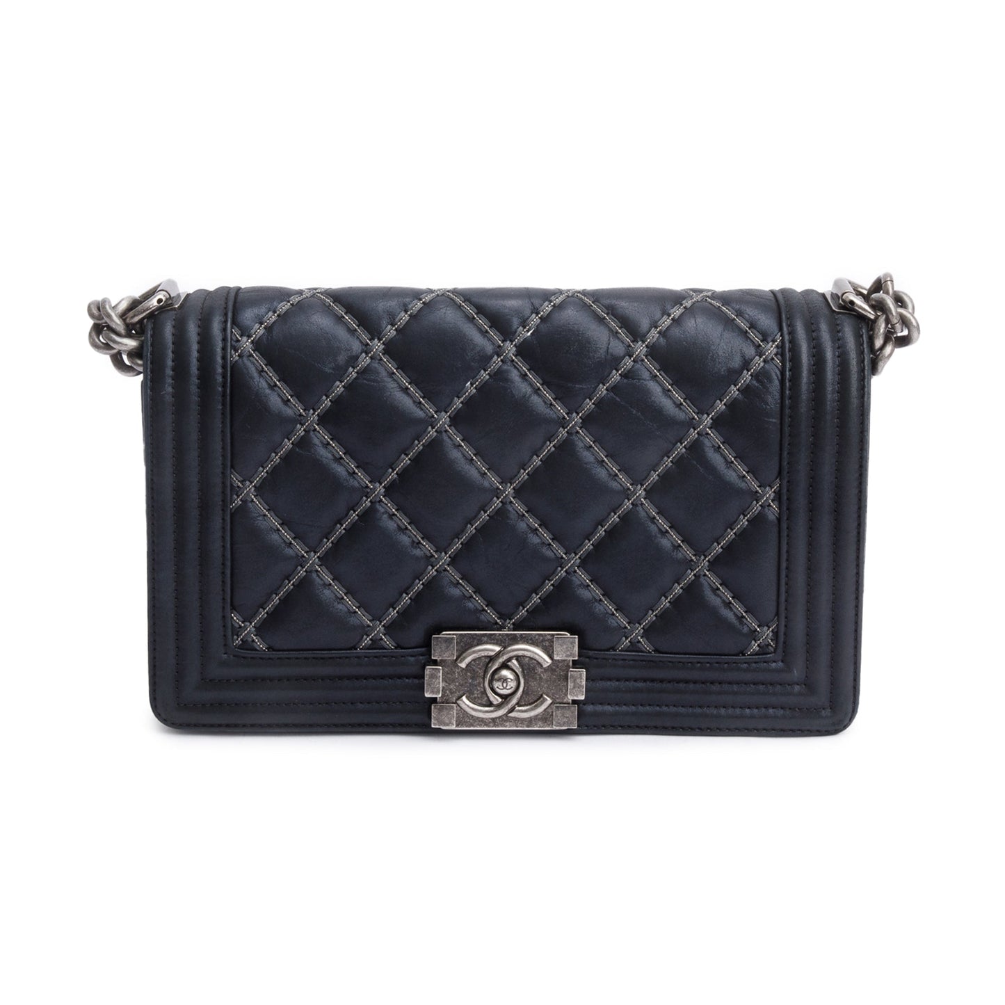 Chanel Quilted Iridescent Beaded Double Stitch Leather Calfskin Black Travel Bag