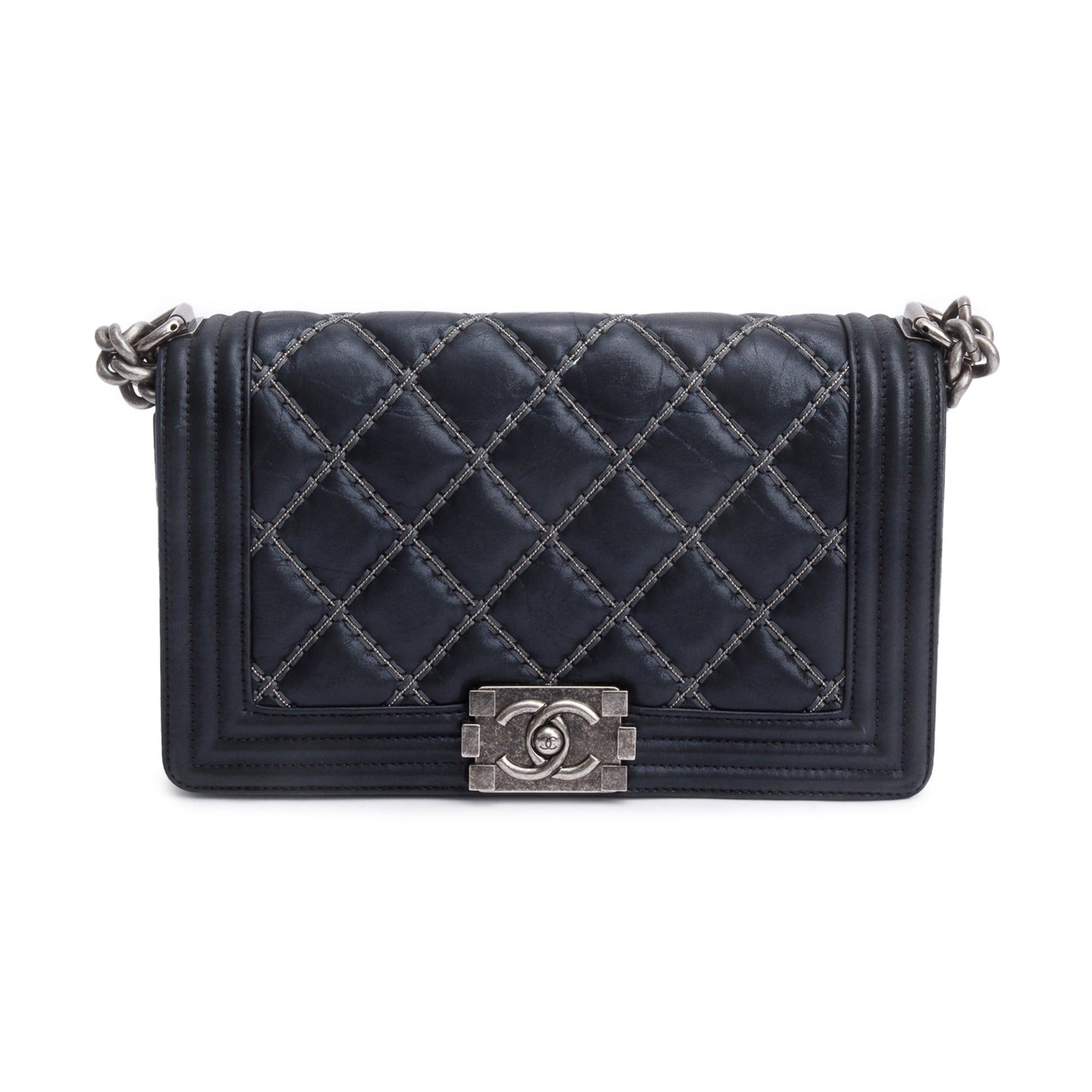 Chanel Quilted Iridescent Beaded Double Stitch Leather Calfskin Black Travel Bag