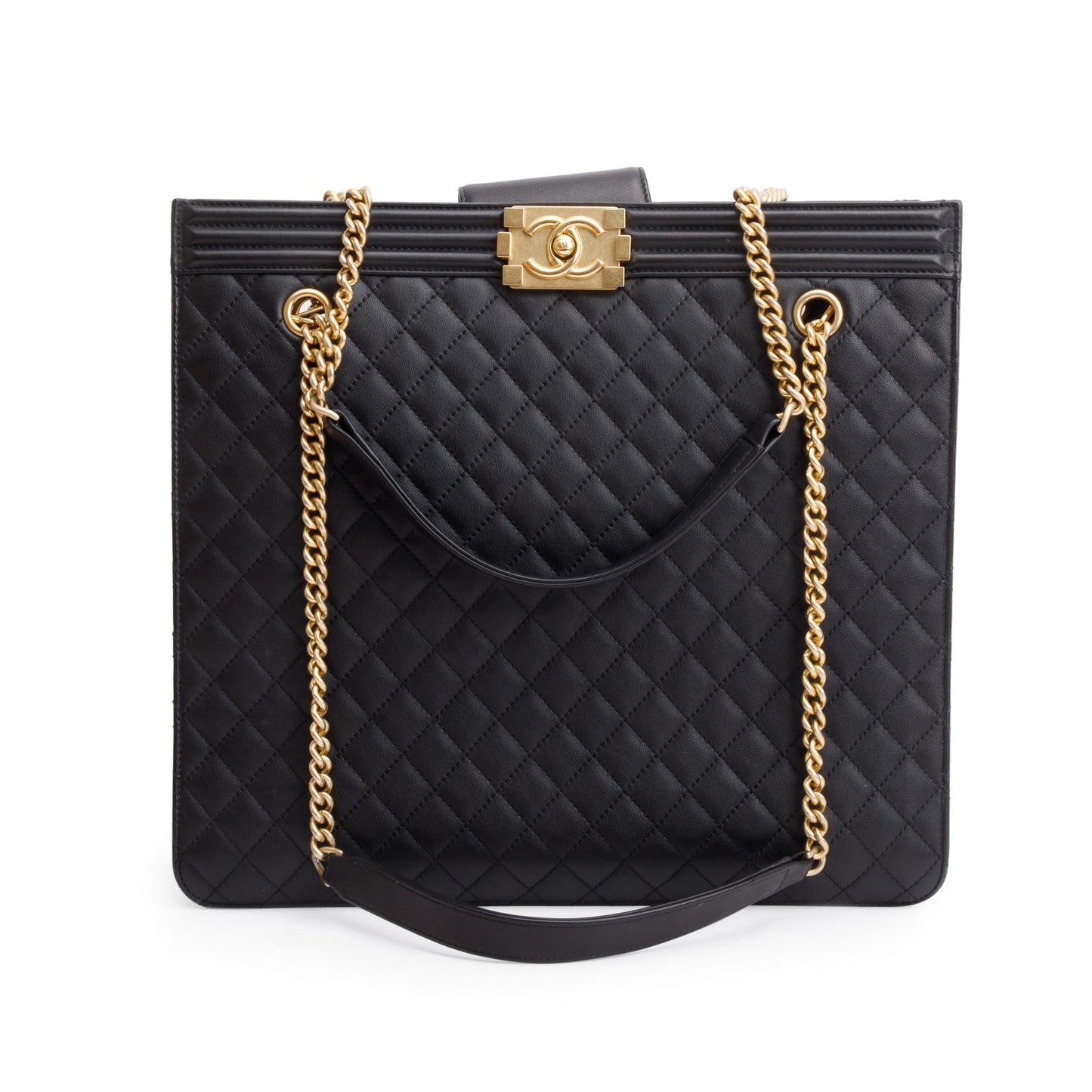 Chanel Quilted Boy Shopping Leather Lambskin Black Travel Bag Shopping Tote
