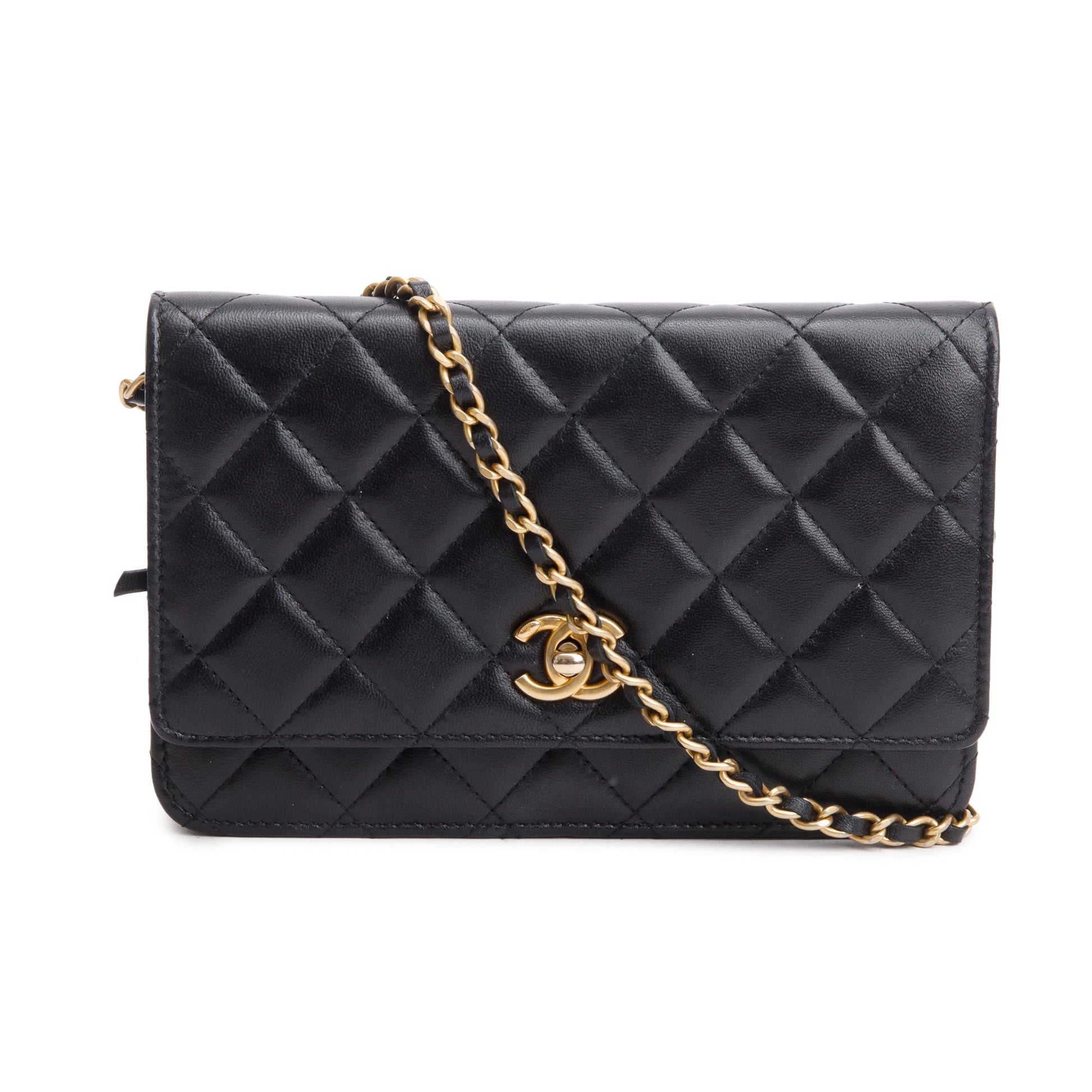 Chanel Quilted CC Coco Crush Classic Leather Lambskin Black Wallet Case