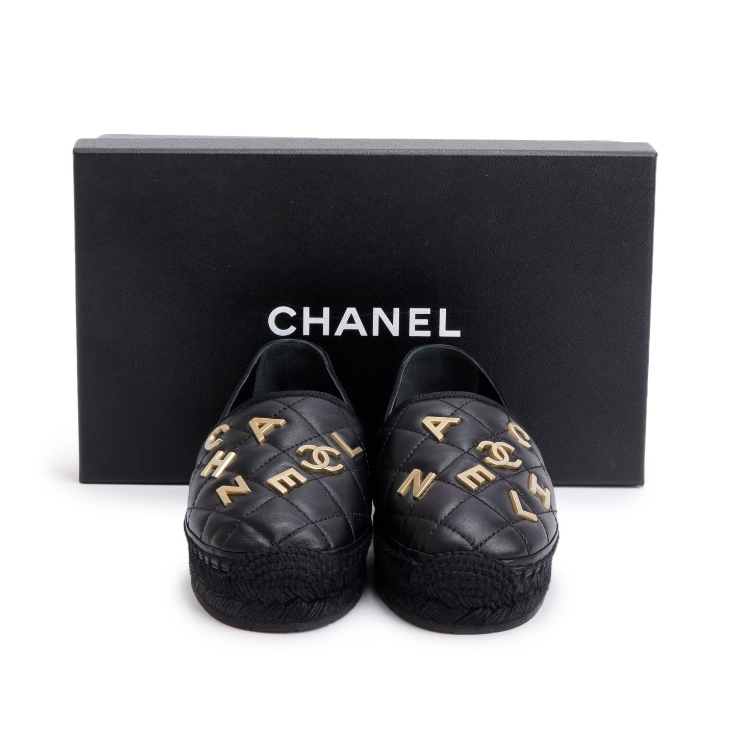 Chanel Quilted CC Logo Espadrilles Leather Lambskin Black Travel Bag