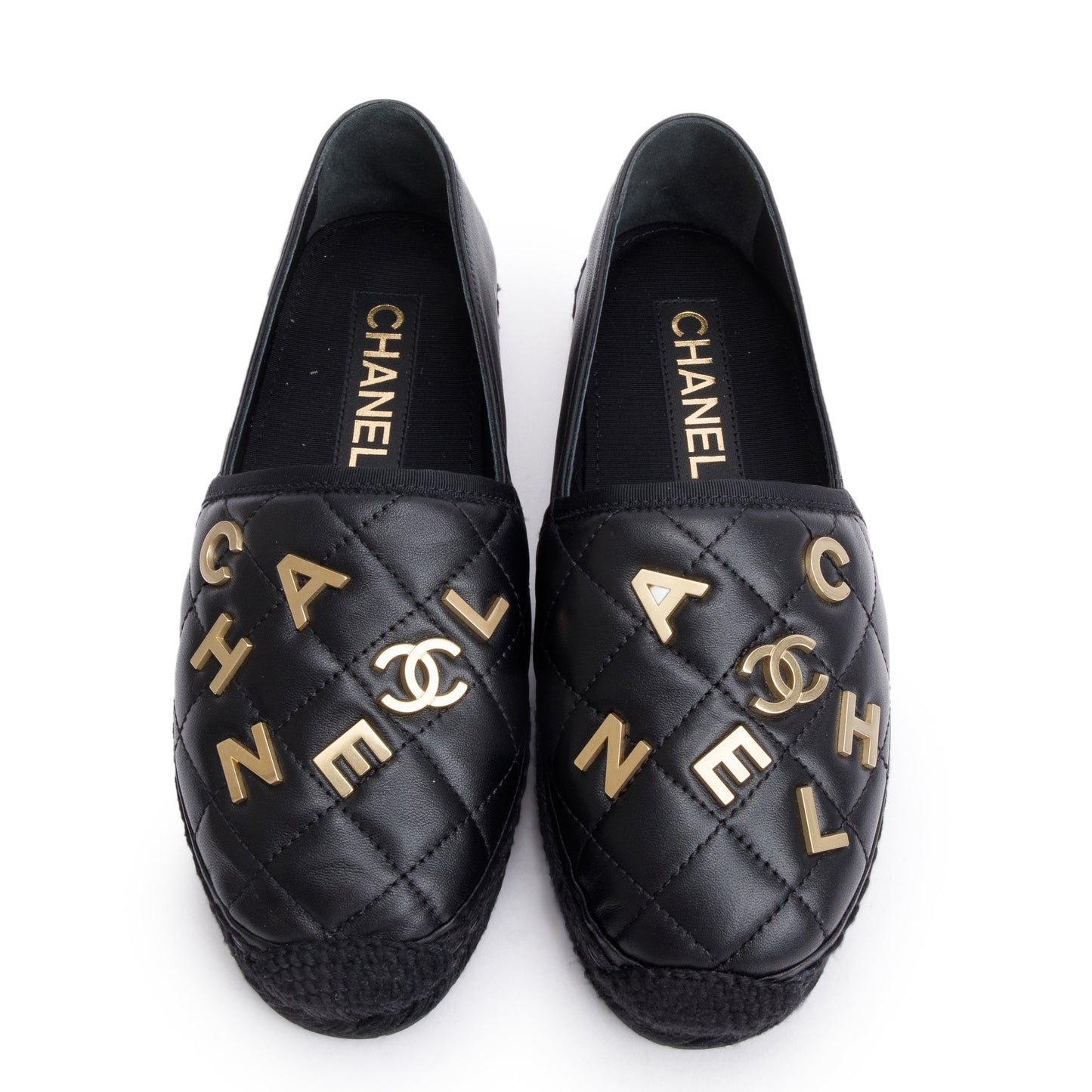 Chanel Quilted CC Logo Espadrilles Leather Lambskin Black Travel Bag