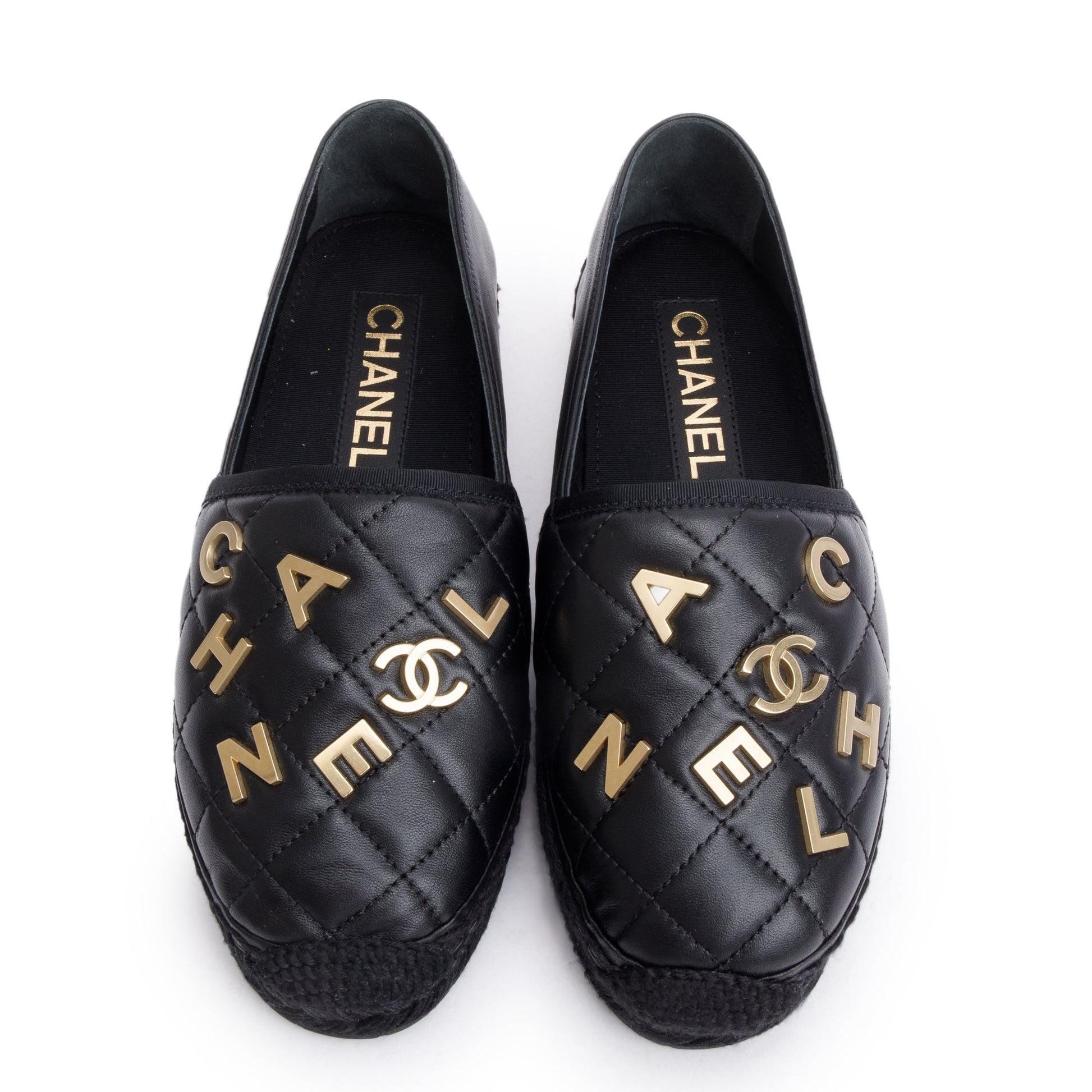 Chanel Quilted CC Logo Espadrilles Leather Lambskin Black Travel Bag