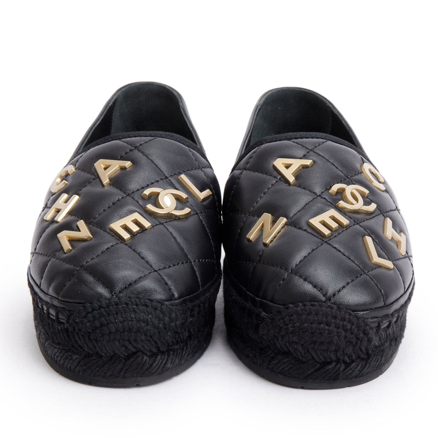 Chanel Quilted CC Logo Espadrilles Leather Lambskin Black Travel Bag