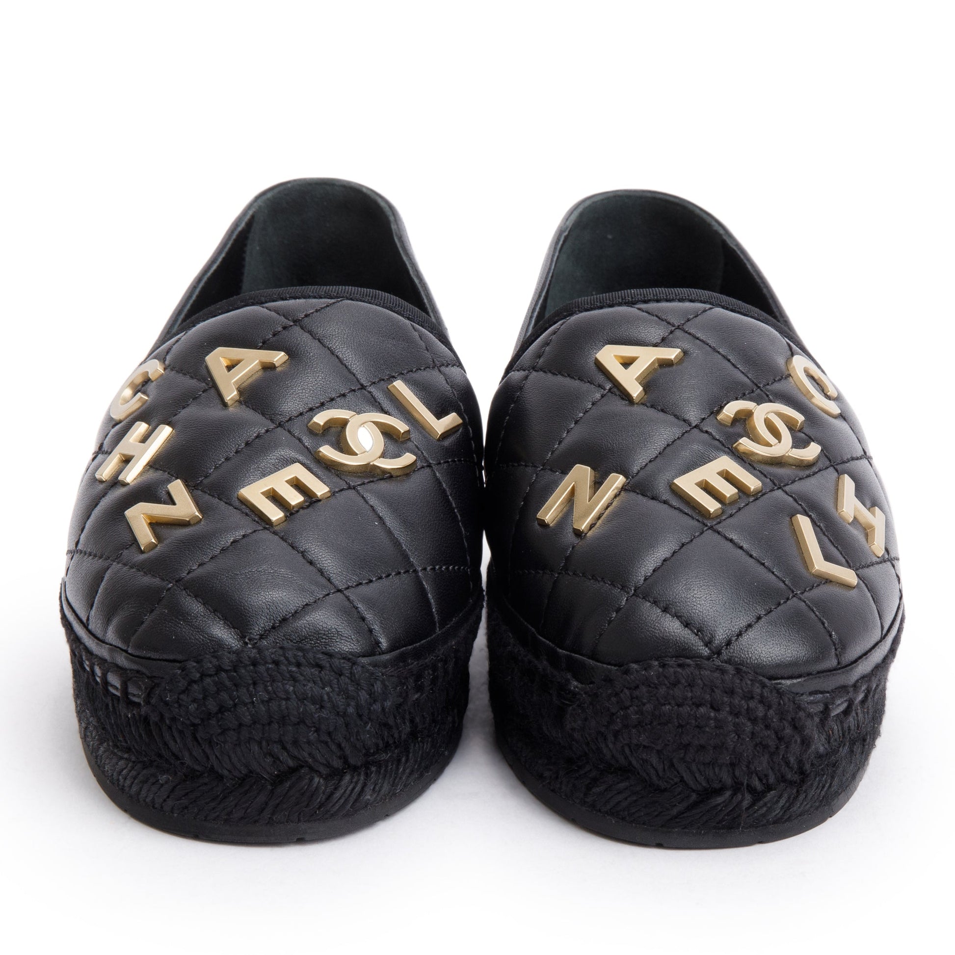 Chanel Quilted CC Logo Espadrilles Leather Lambskin Black Travel Bag