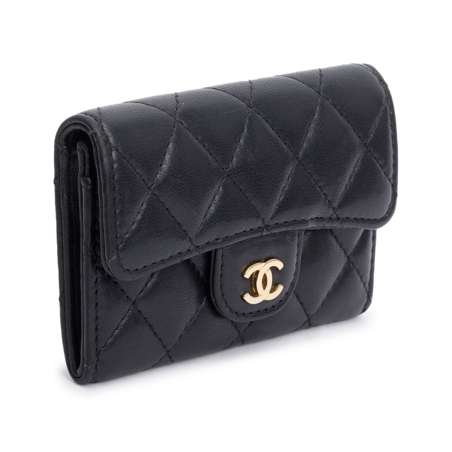 Chanel Quilted Classic Flap Card Holder Leather Lambskin Black Wallet Case