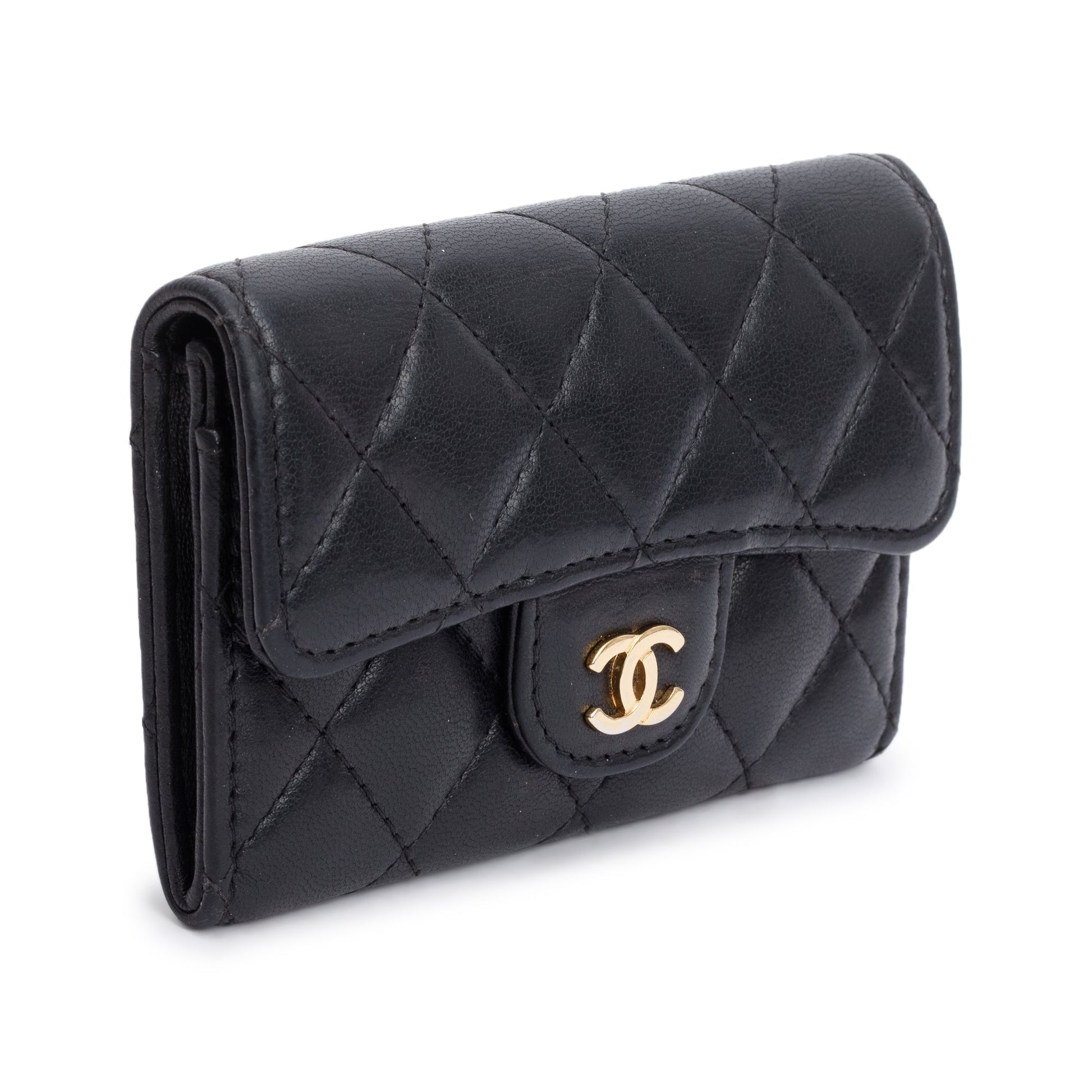 Chanel Quilted Classic Flap Card Holder Leather Lambskin Black Wallet Case