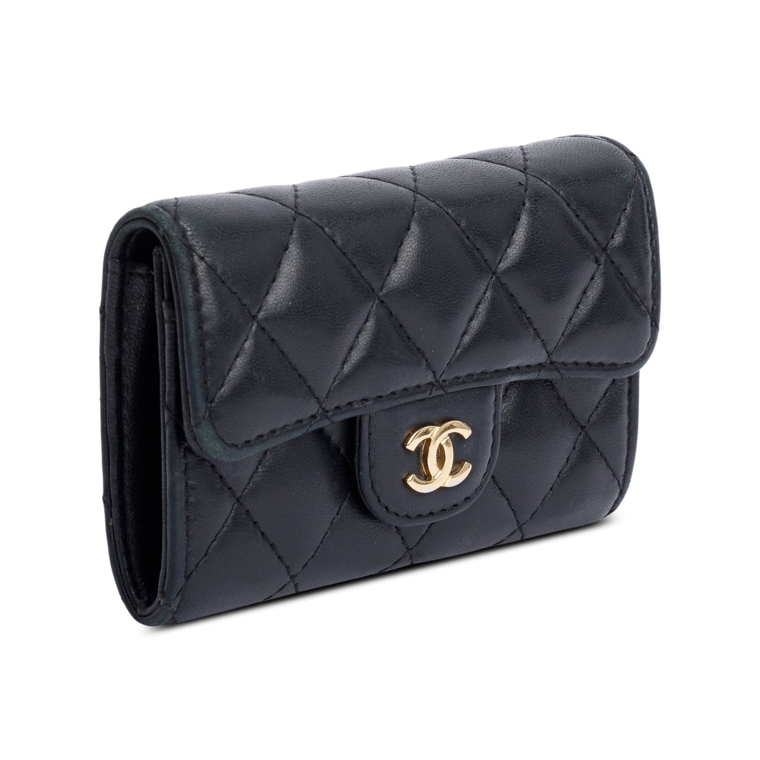 Chanel Quilted Classic Flap Card Holder Leather Lambskin Black Wallet Case Card Holder