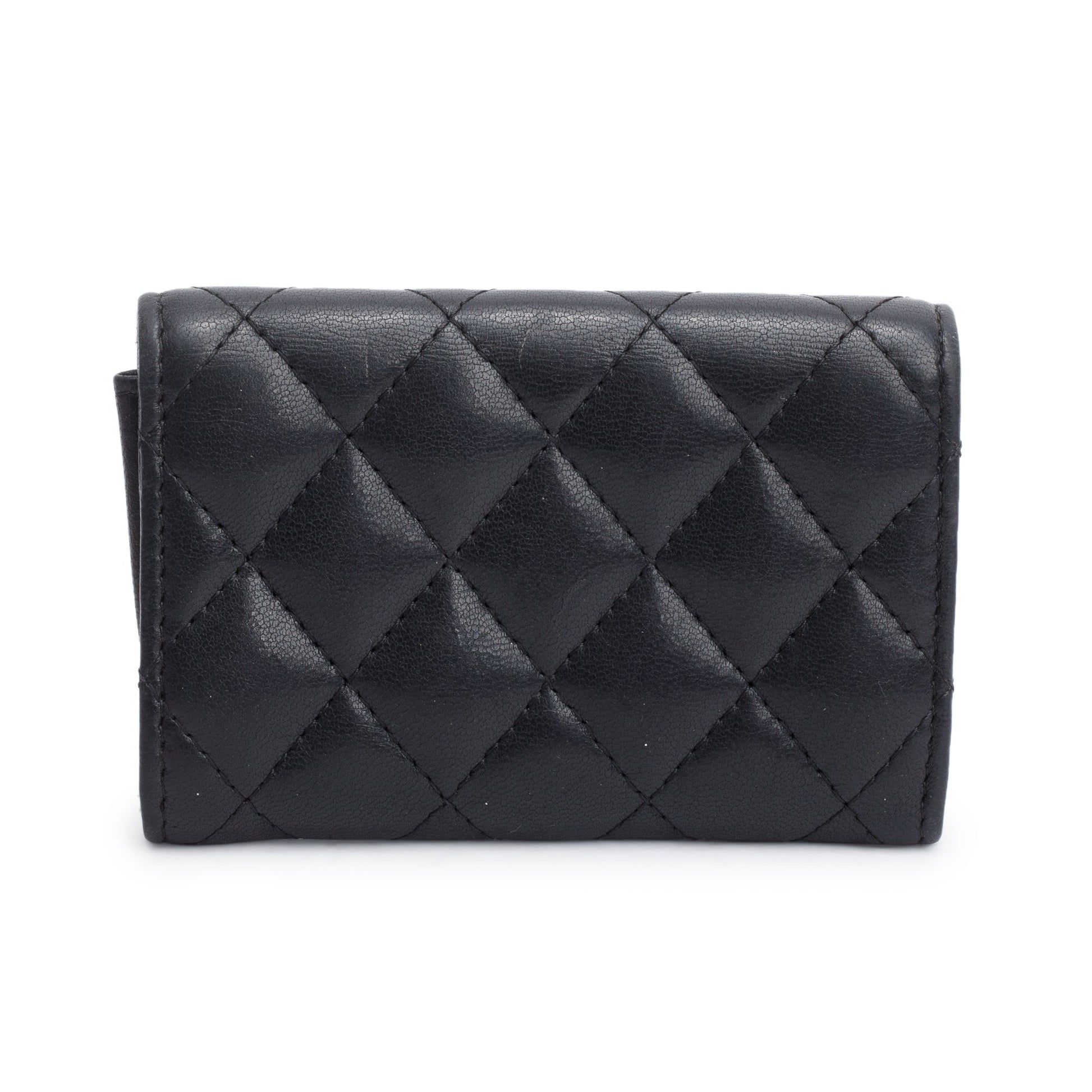 Chanel Quilted Classic Flap Card Holder Leather Lambskin Black Wallet Case