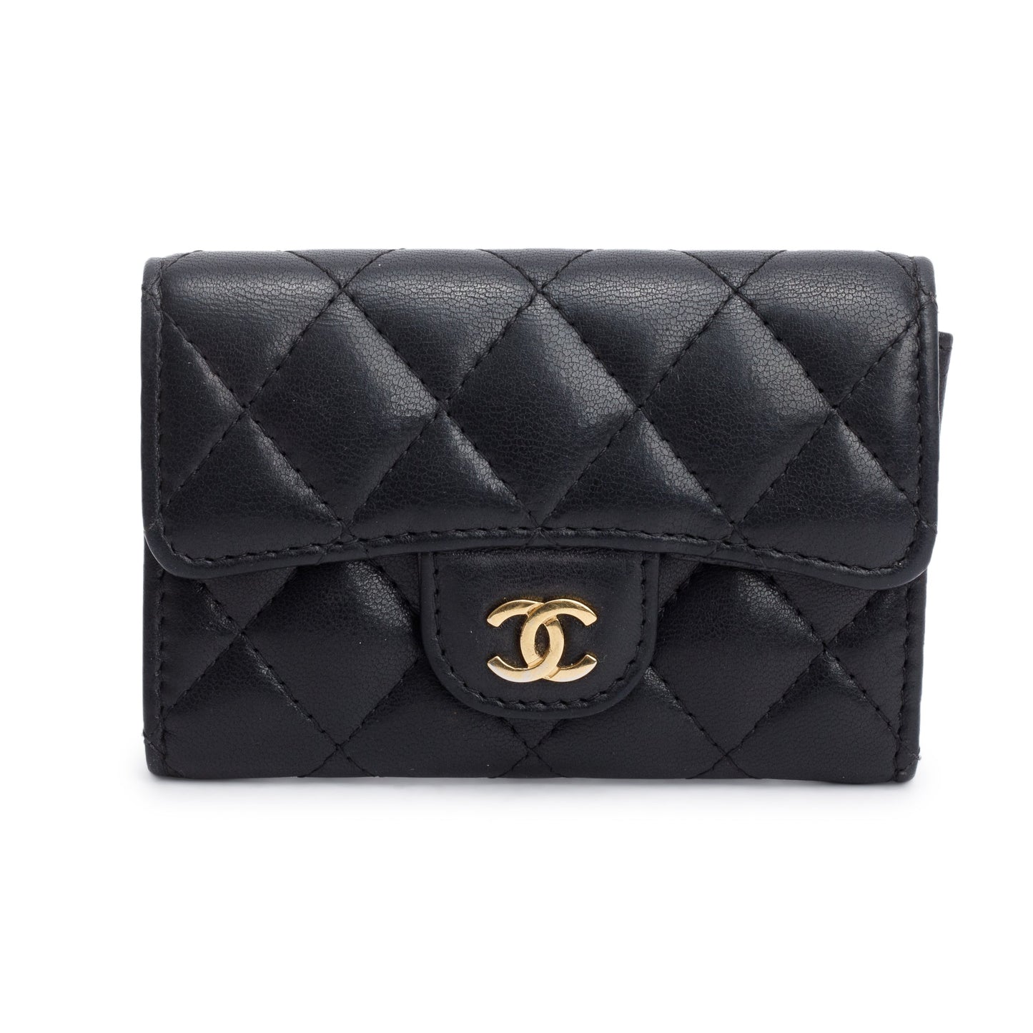 Chanel Quilted Classic Flap Card Holder Leather Lambskin Black Wallet Case