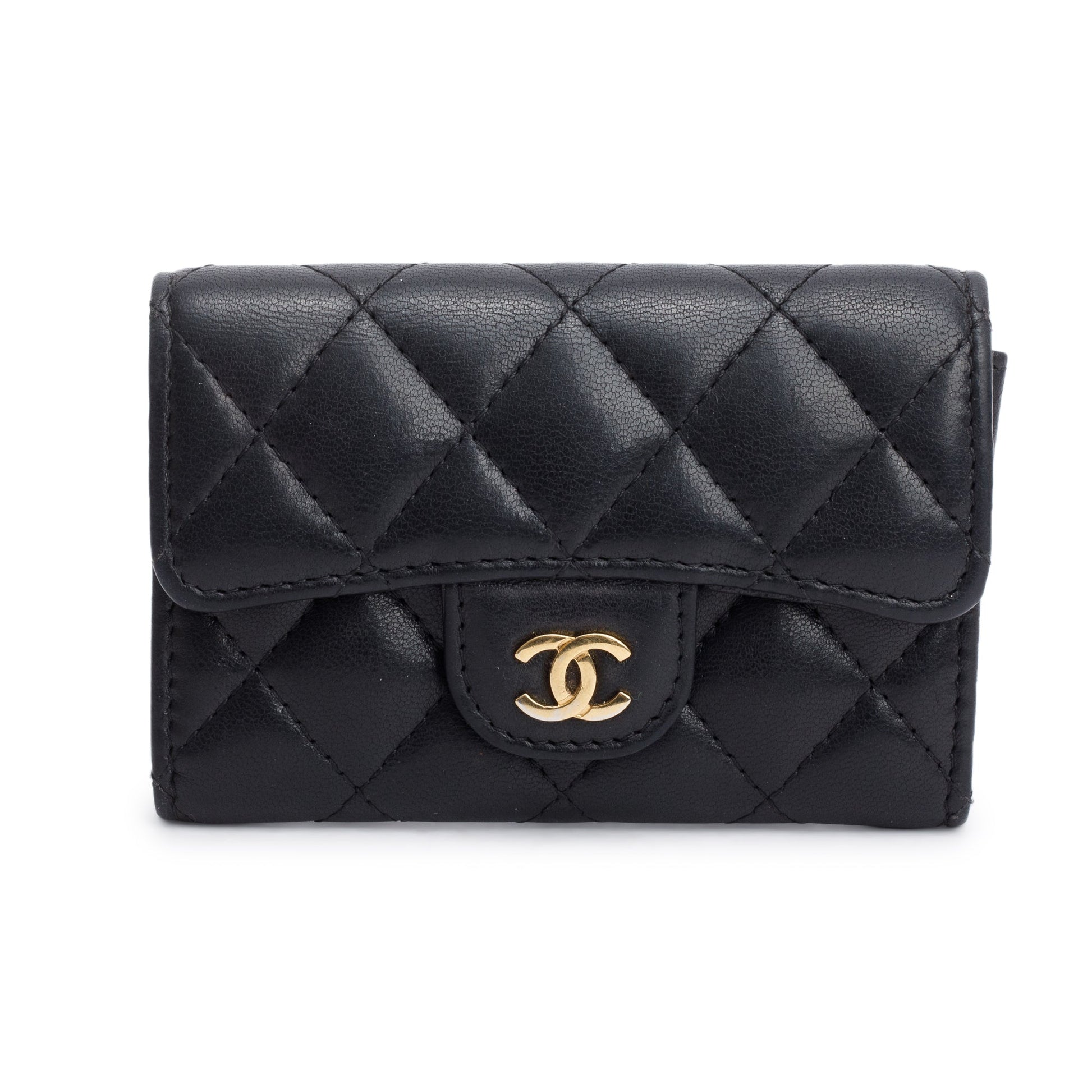 Chanel Quilted Classic Flap Card Holder Leather Lambskin Black Wallet Case
