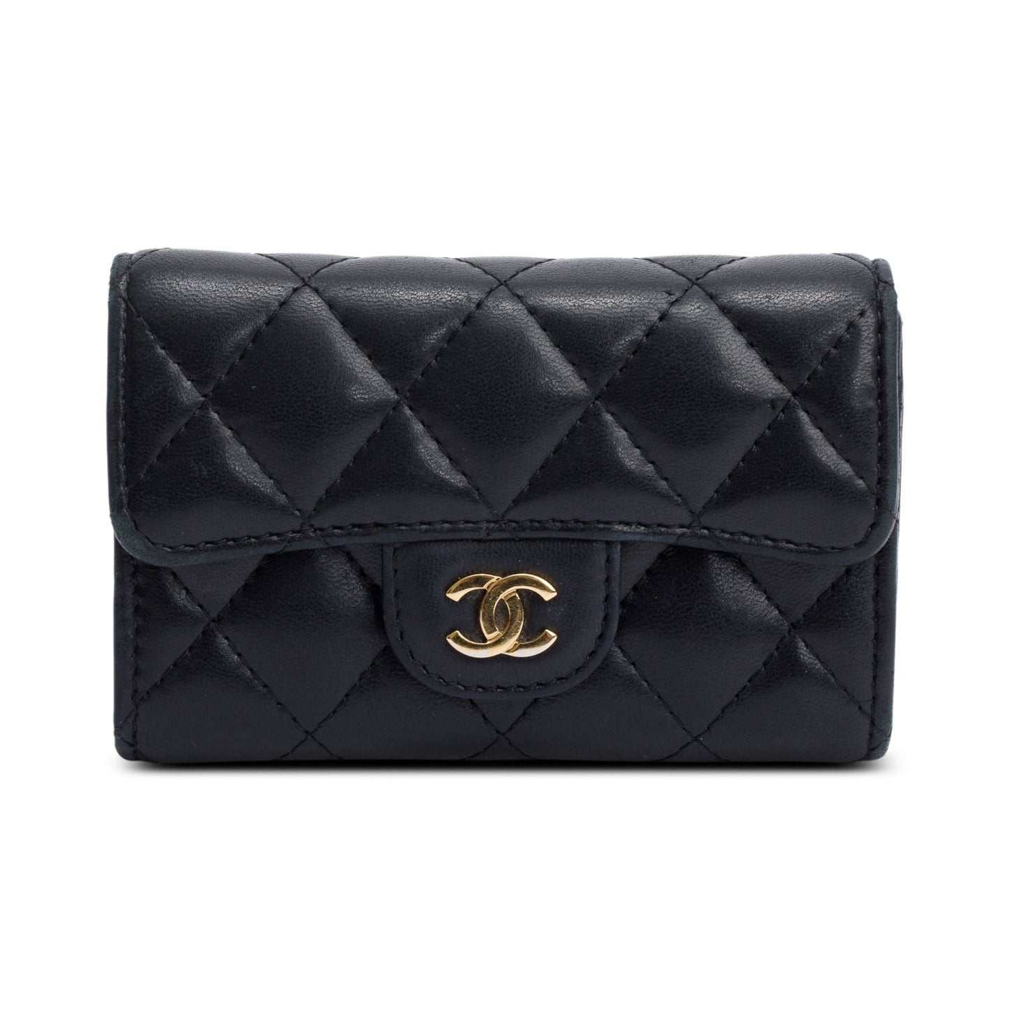Chanel Quilted Classic Flap Card Holder Leather Lambskin Black Wallet Case Card Holder