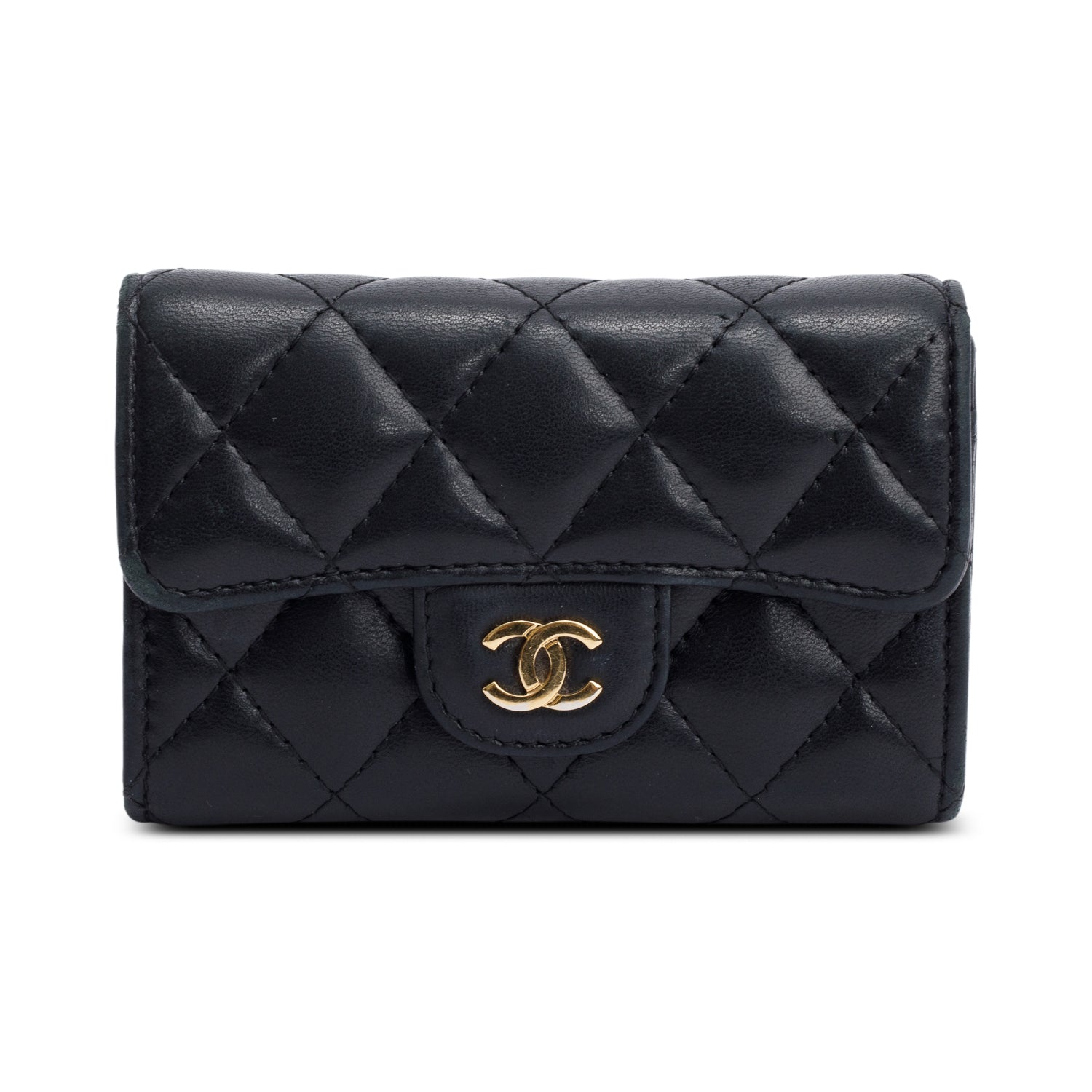 Chanel Quilted Classic Flap Card Holder Leather Lambskin Black Wallet Case Card Holder