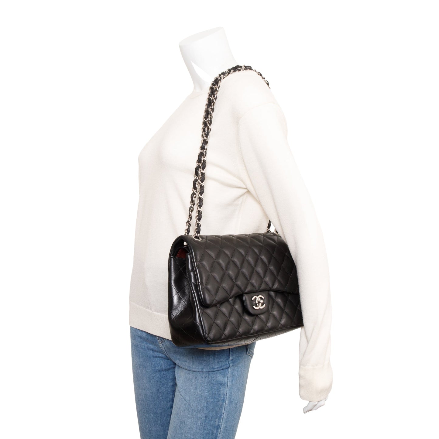 Chanel Quilted Classic Jumbo Double Flap Leather Lambskin Black Travel Bag