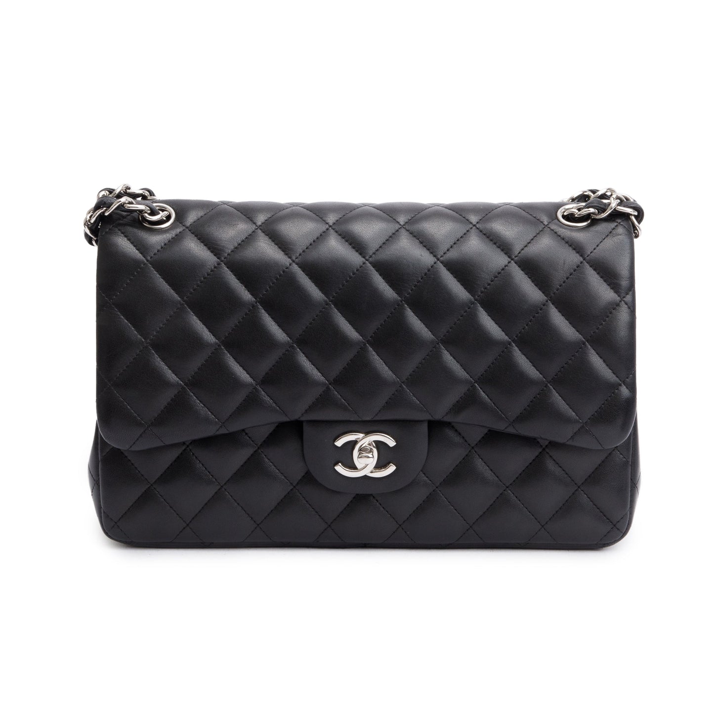 Chanel Quilted Classic Jumbo Double Flap Leather Lambskin Black Travel Bag
