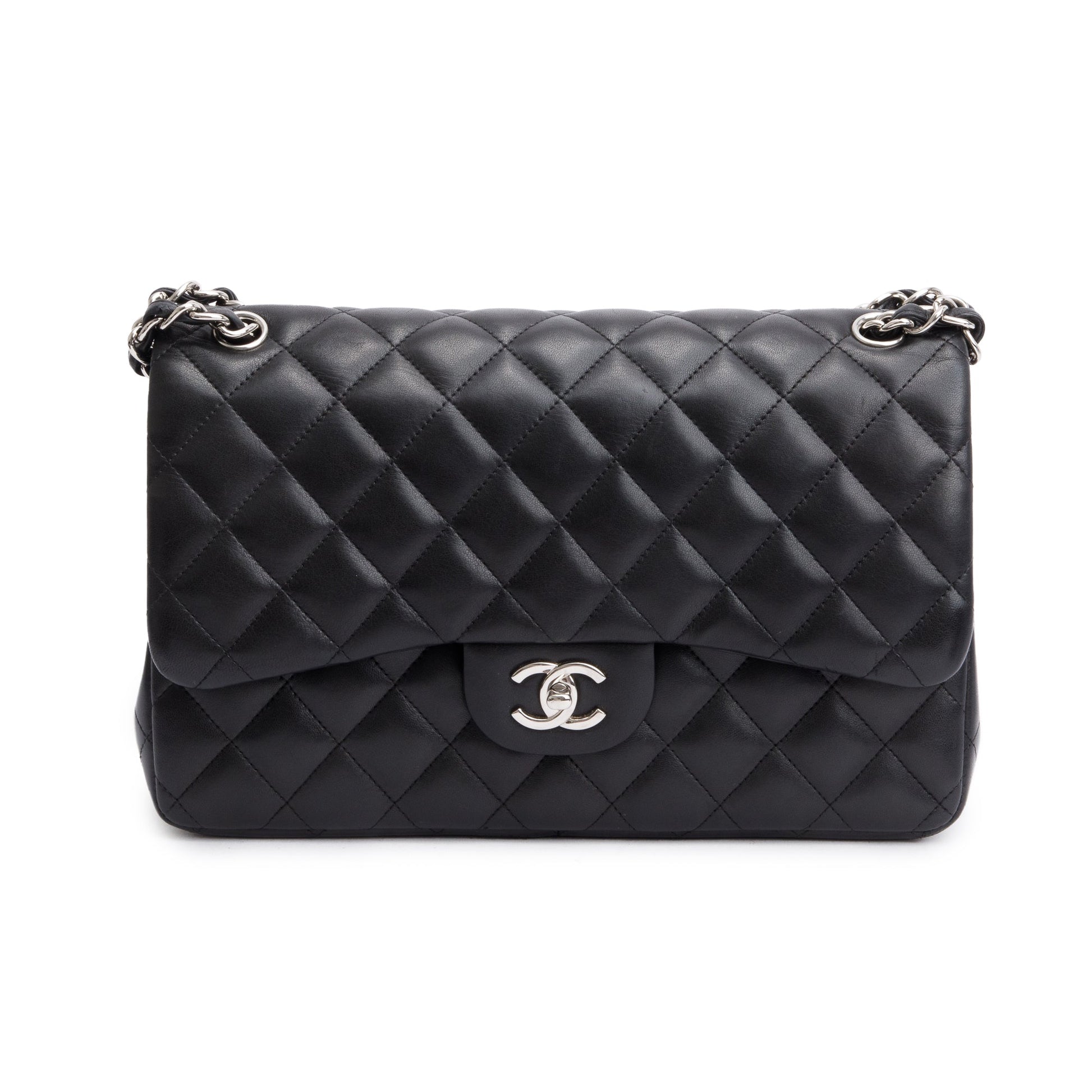 Chanel Quilted Classic Jumbo Double Flap Leather Lambskin Black Travel Bag