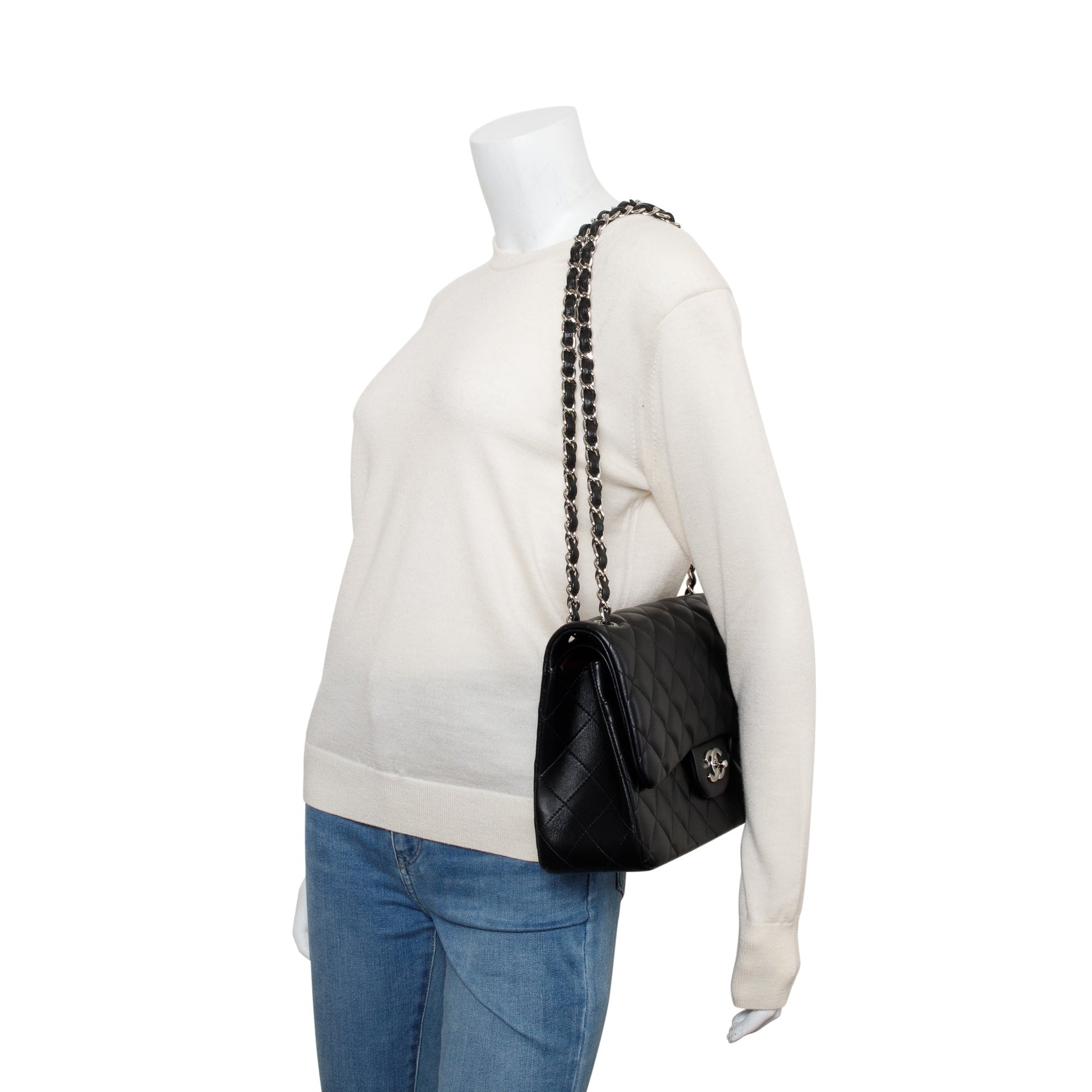 Chanel Quilted Classic Jumbo Double Flap Leather Lambskin Black Travel Bag 3