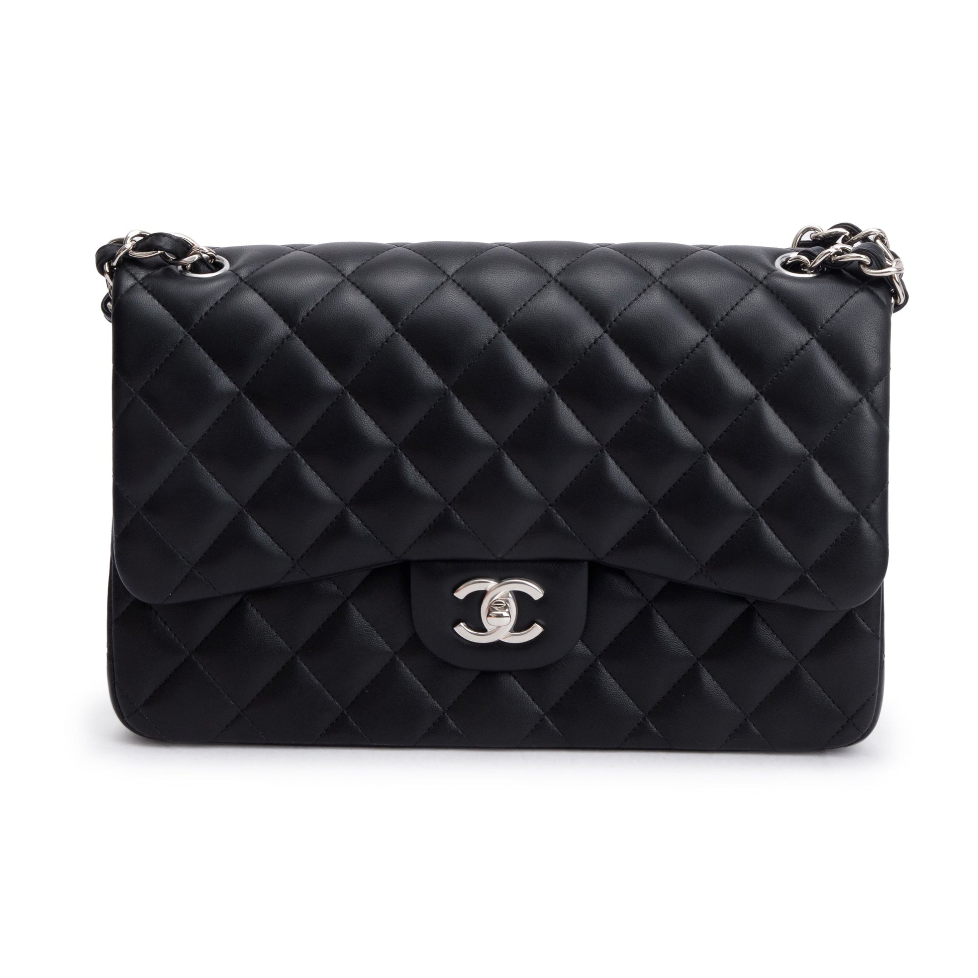 Chanel Quilted Classic Jumbo Double Flap Leather Lambskin Black Travel Bag 3