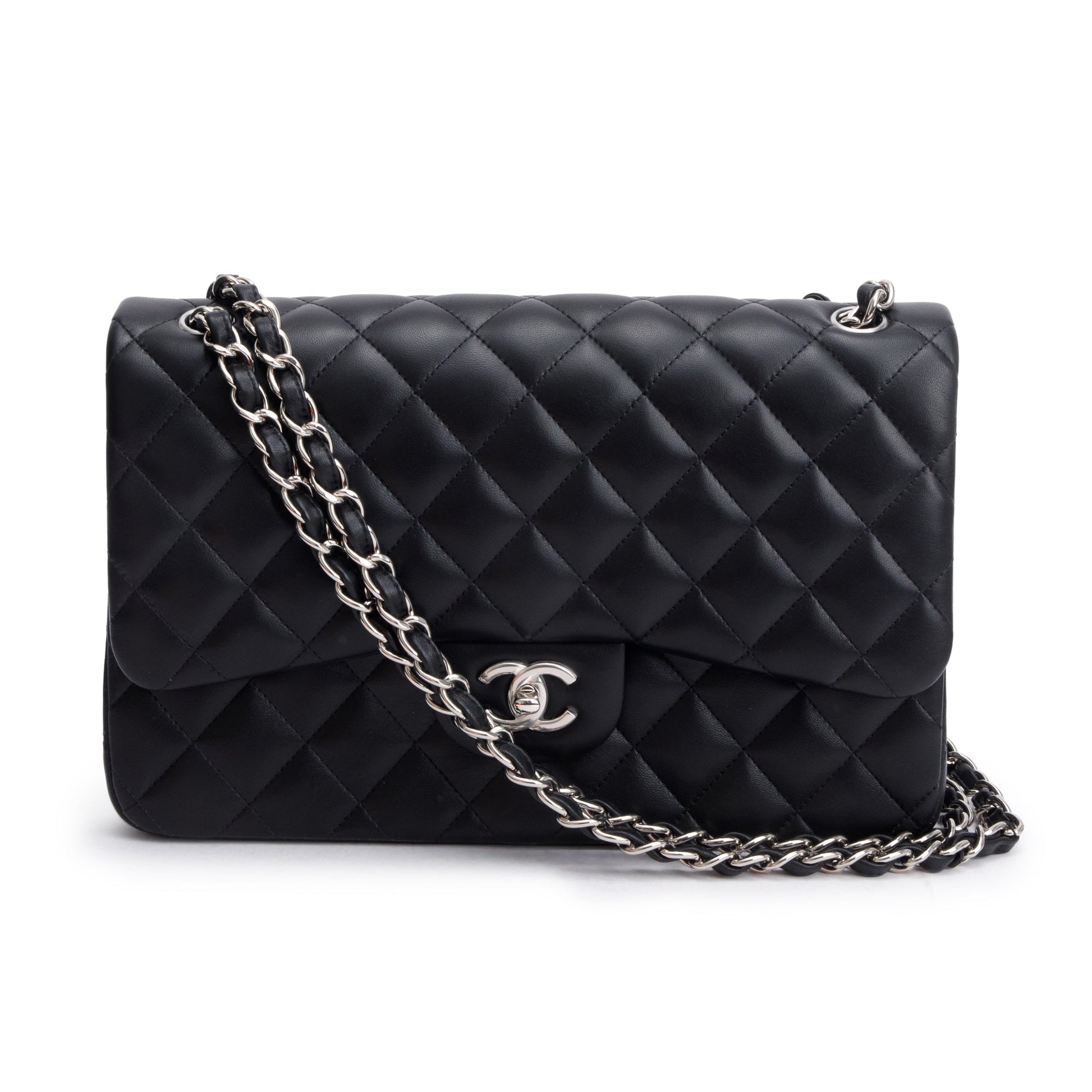 Chanel Quilted Classic Jumbo Double Flap Leather Lambskin Black Travel Bag 3