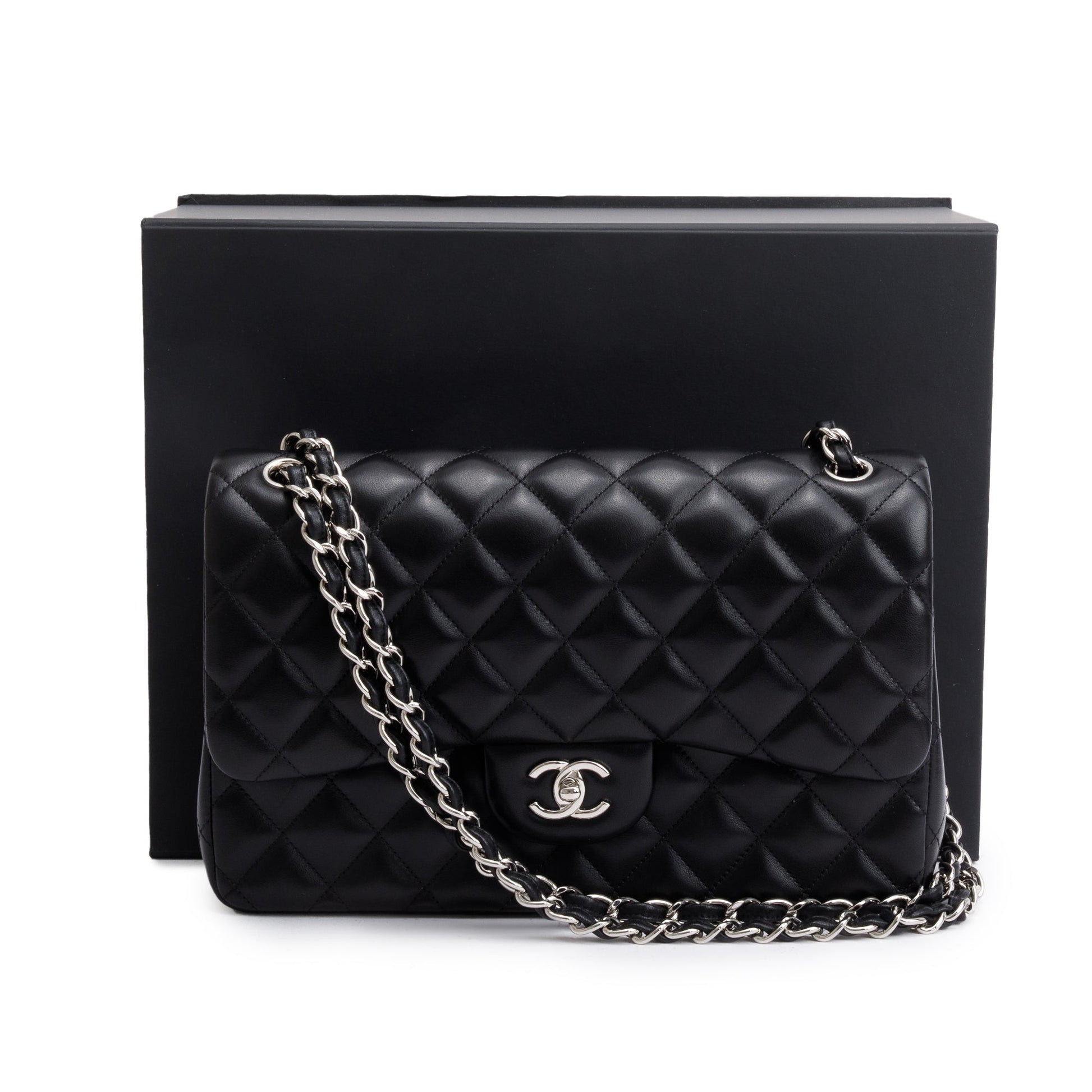 Chanel Quilted Classic Jumbo Double Flap Leather Lambskin Black Travel Bag Authenticity Card