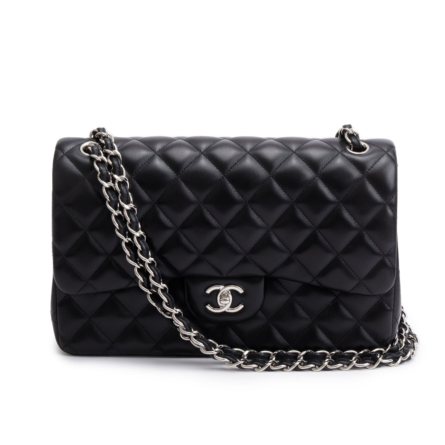 Chanel Quilted Classic Jumbo Double Flap Leather Lambskin Black Travel Bag Authenticity Card