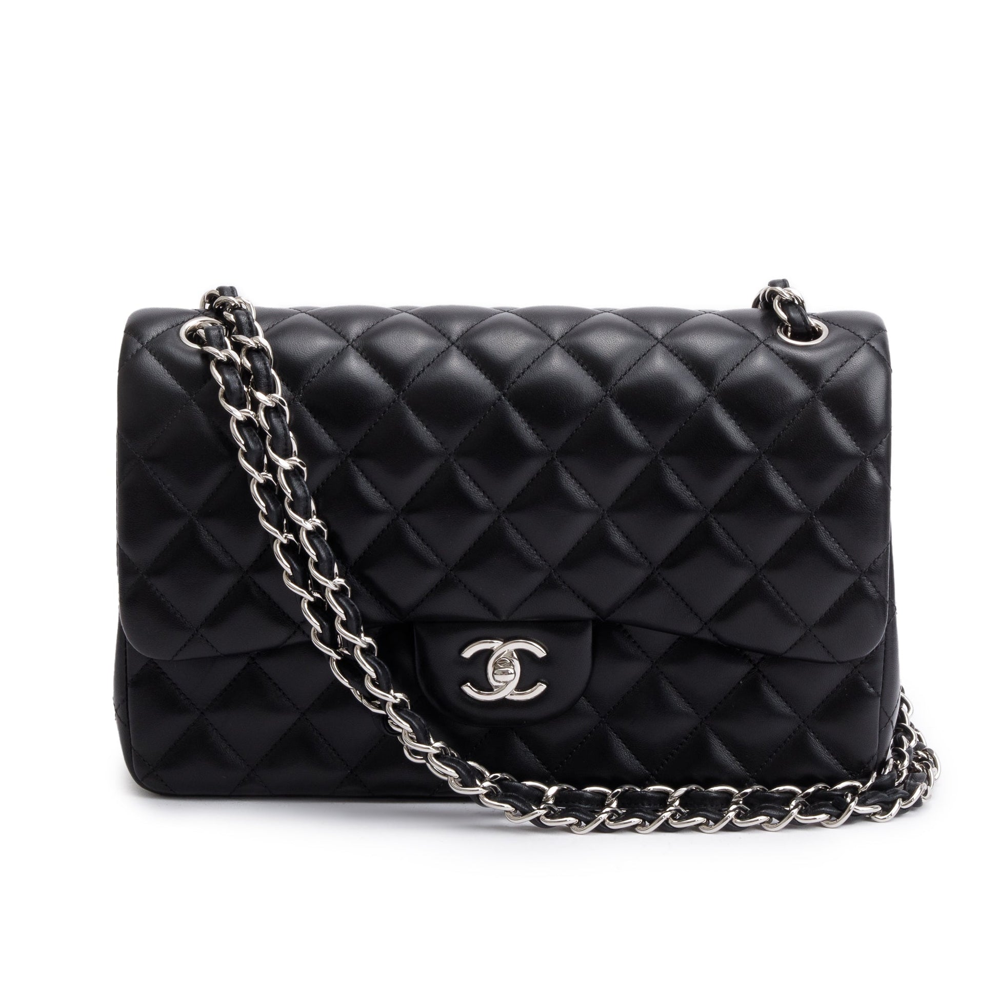 Chanel Quilted Classic Jumbo Double Flap Leather Lambskin Black Travel Bag Authenticity Card