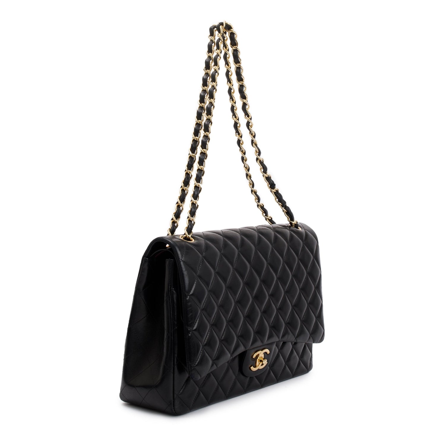Chanel Quilted Classic Maxi Double Flap Leather Lambskin Black Travel Bag