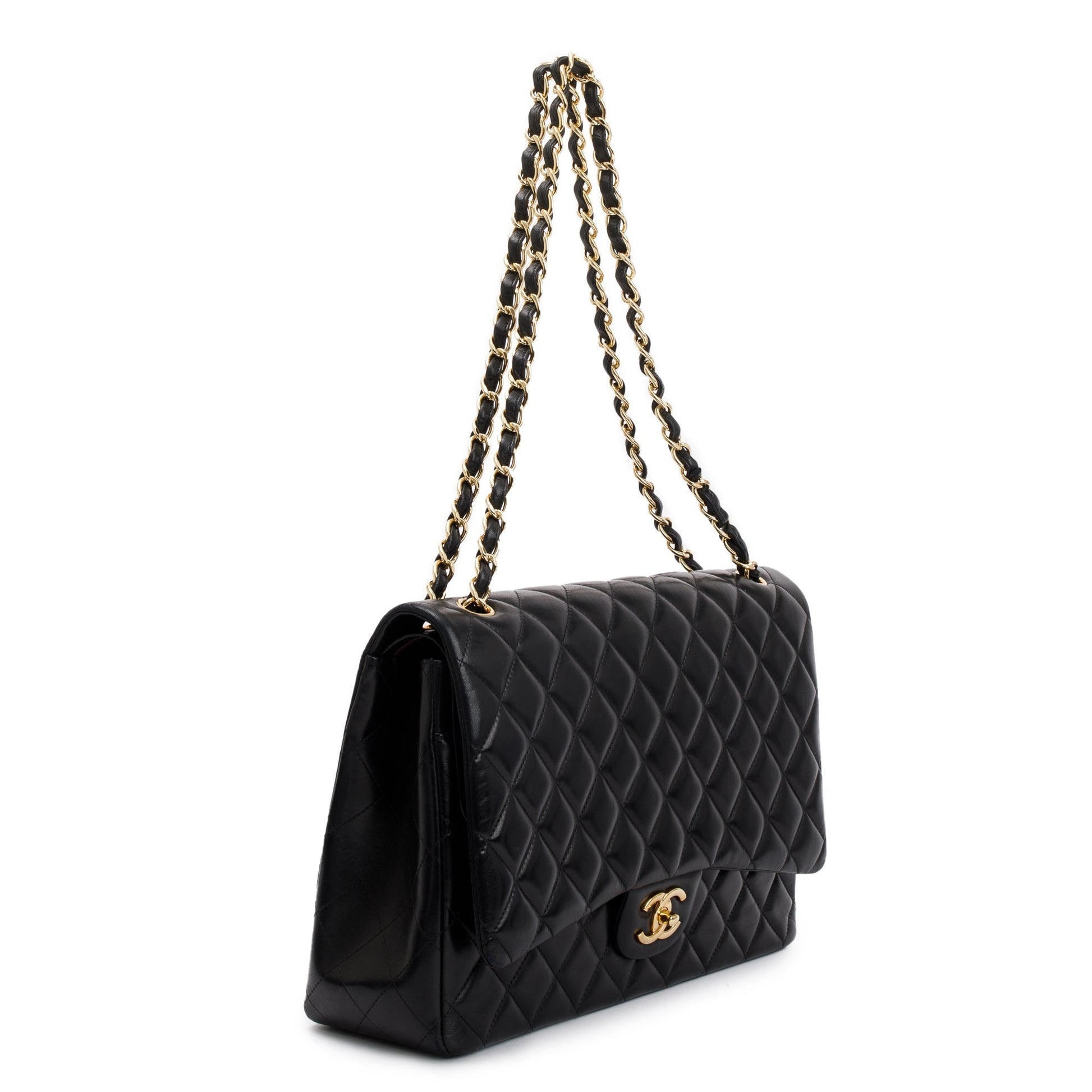 Chanel Quilted Classic Maxi Double Flap Leather Lambskin Black Travel Bag