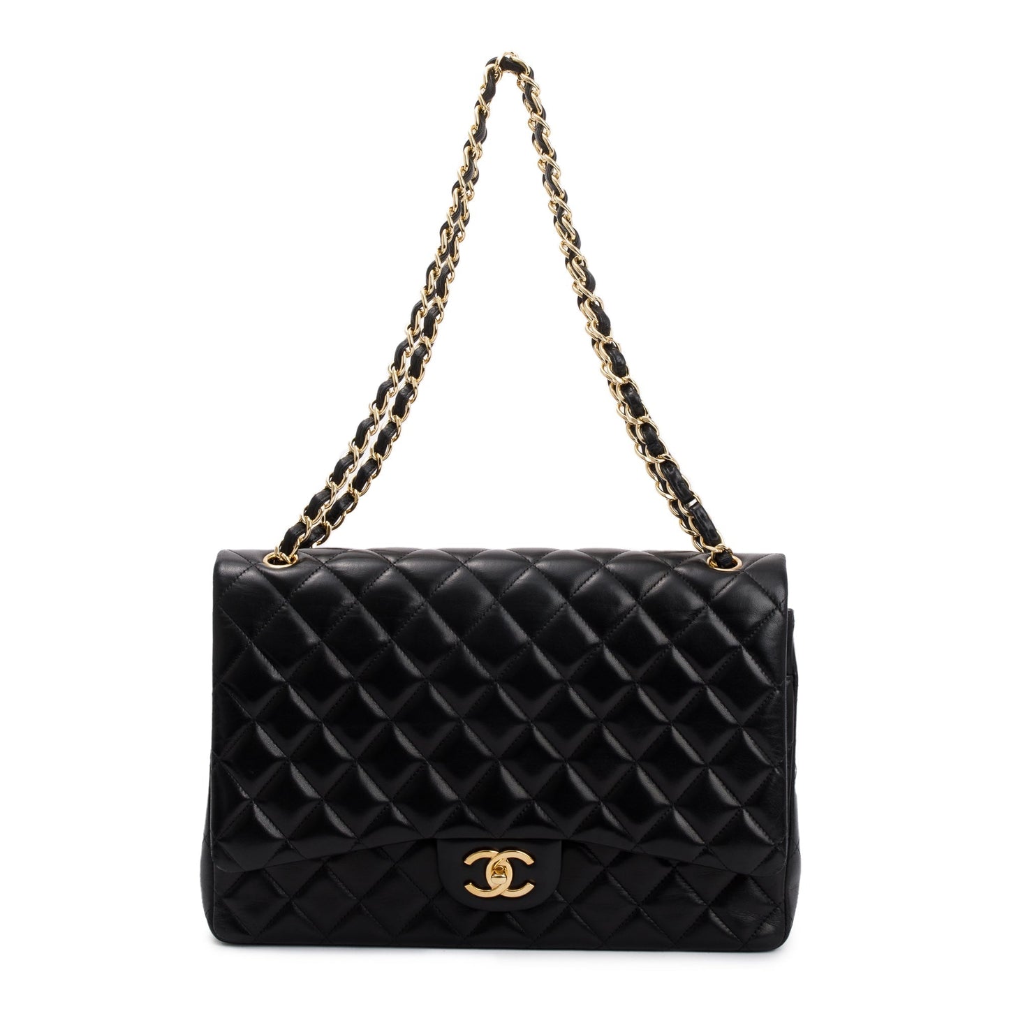 Chanel Quilted Classic Maxi Double Flap Leather Lambskin Black Travel Bag