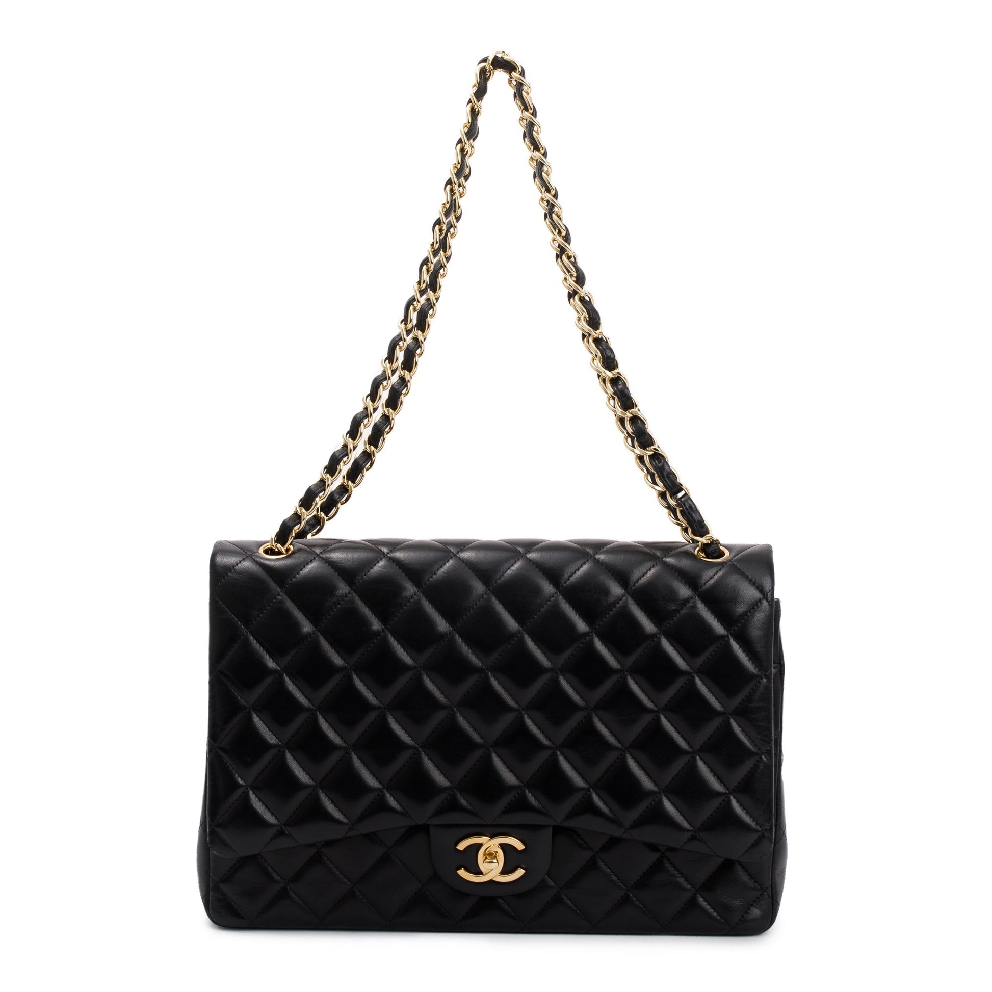 Chanel Quilted Classic Maxi Double Flap Leather Lambskin Black Travel Bag