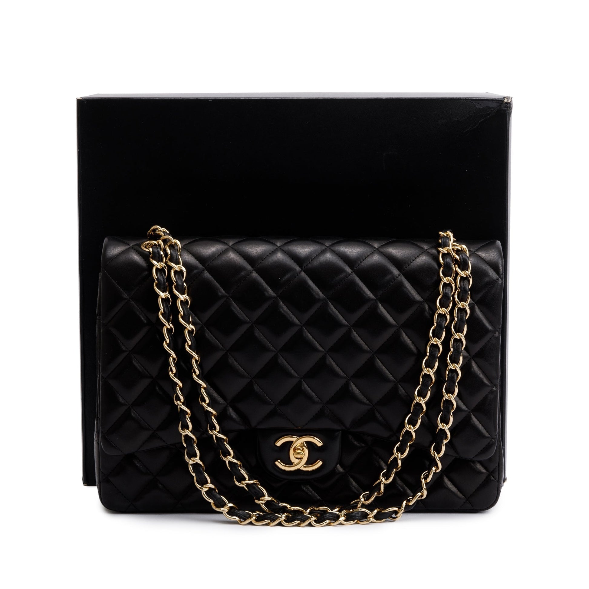 Chanel Quilted Classic Maxi Double Flap Leather Lambskin Black Travel Bag Authenticity Card