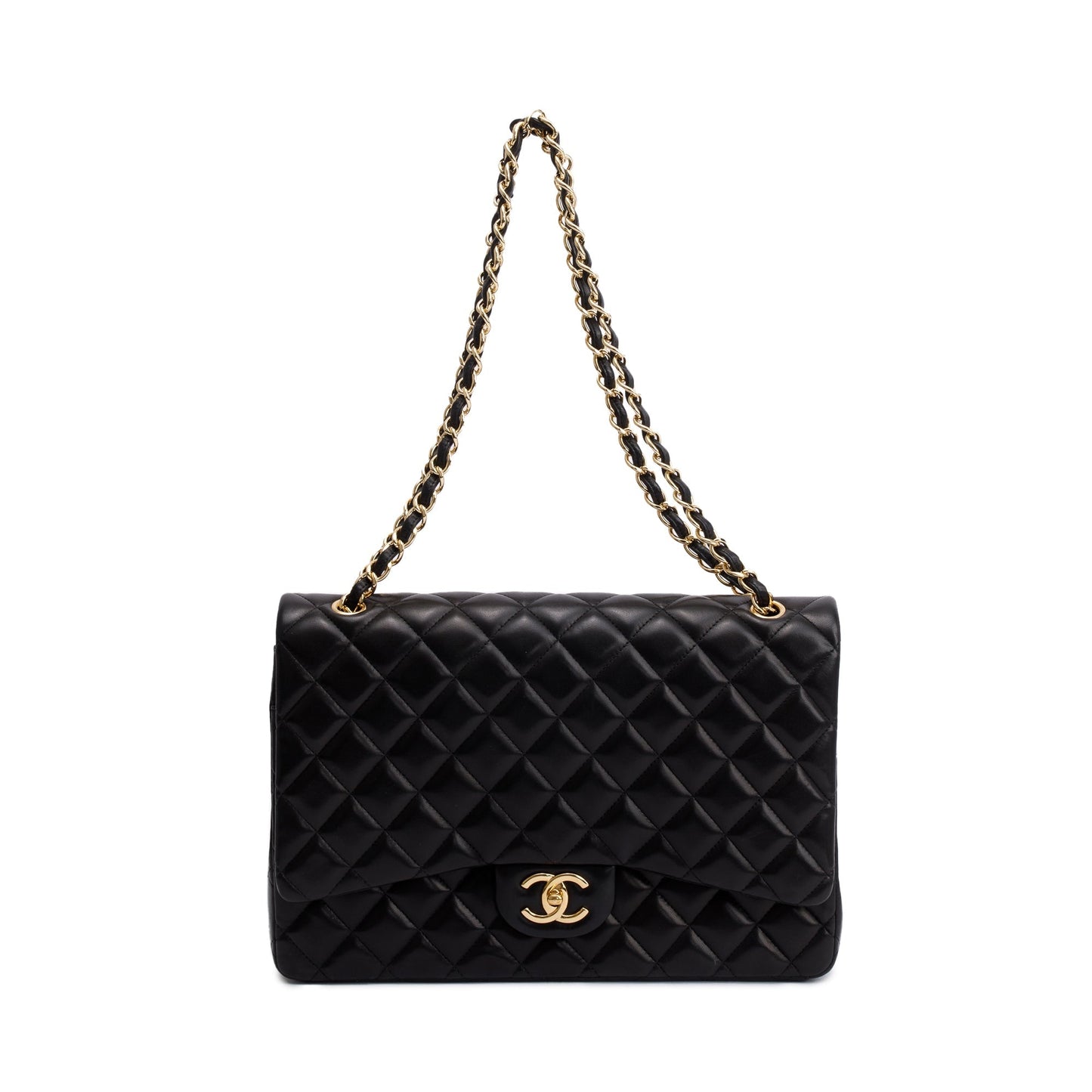 Chanel Quilted Classic Maxi Double Flap Leather Lambskin Black Travel Bag Authenticity Card