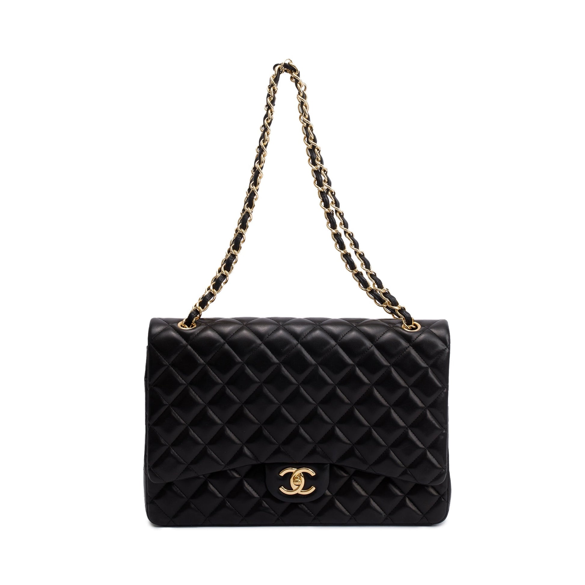 Chanel Quilted Classic Maxi Double Flap Leather Lambskin Black Travel Bag Authenticity Card