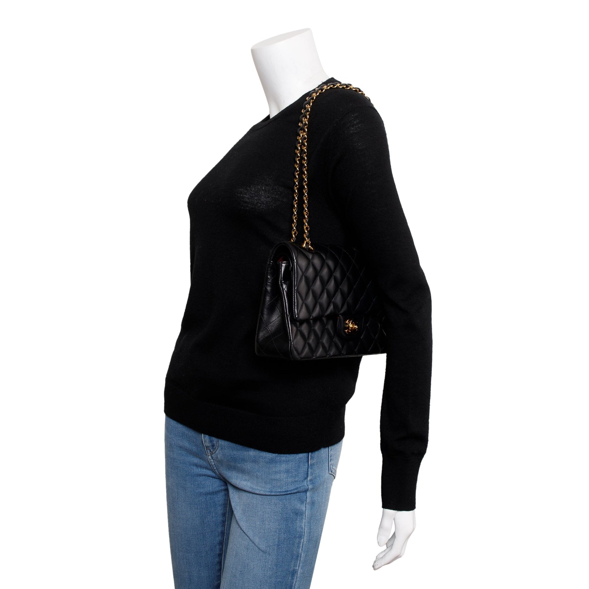 Chanel Quilted Classic Double Flap Leather Lambskin Black Travel Bag Flap Bag
