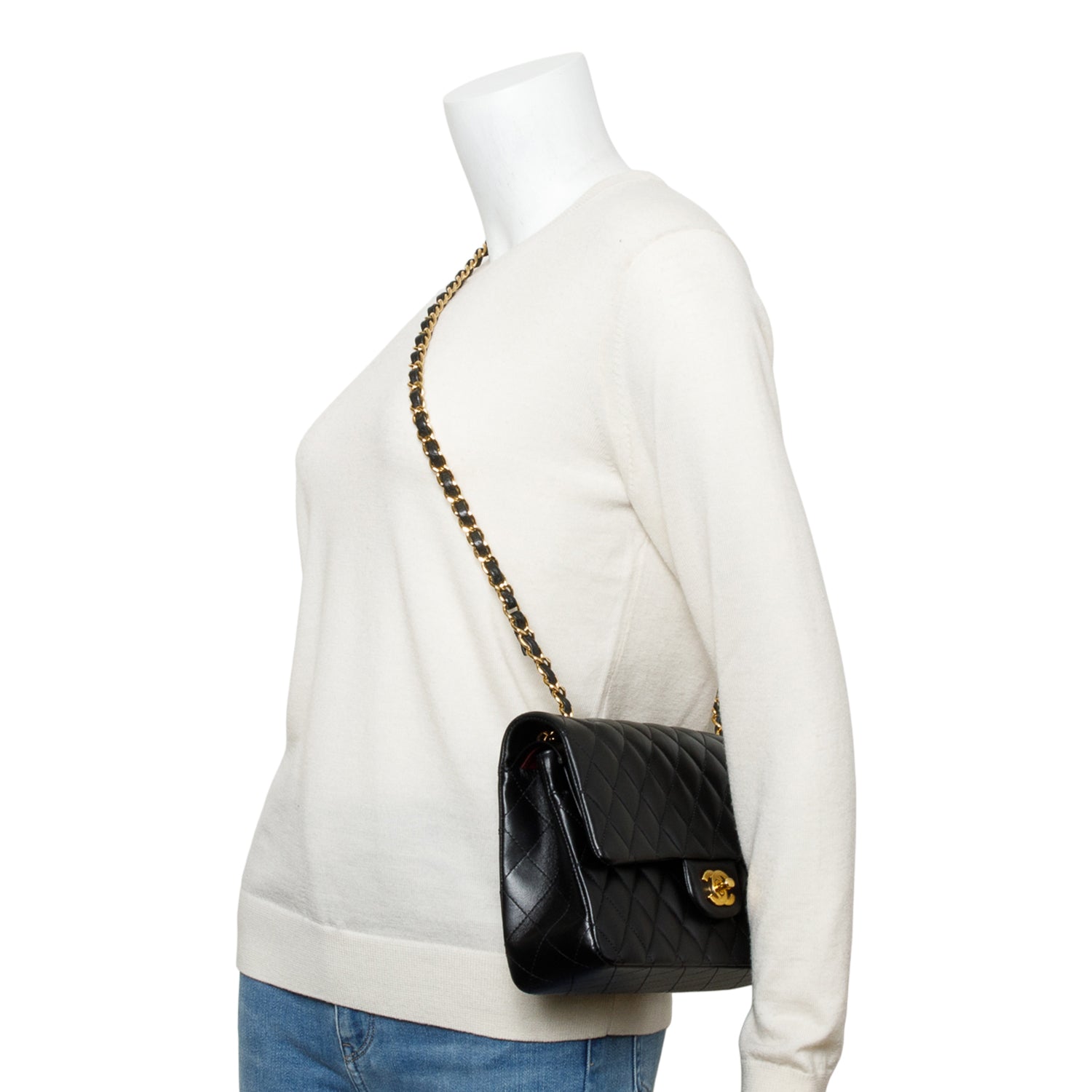 Chanel Quilted Classic Double Flap Leather Lambskin Black Travel Bag 4