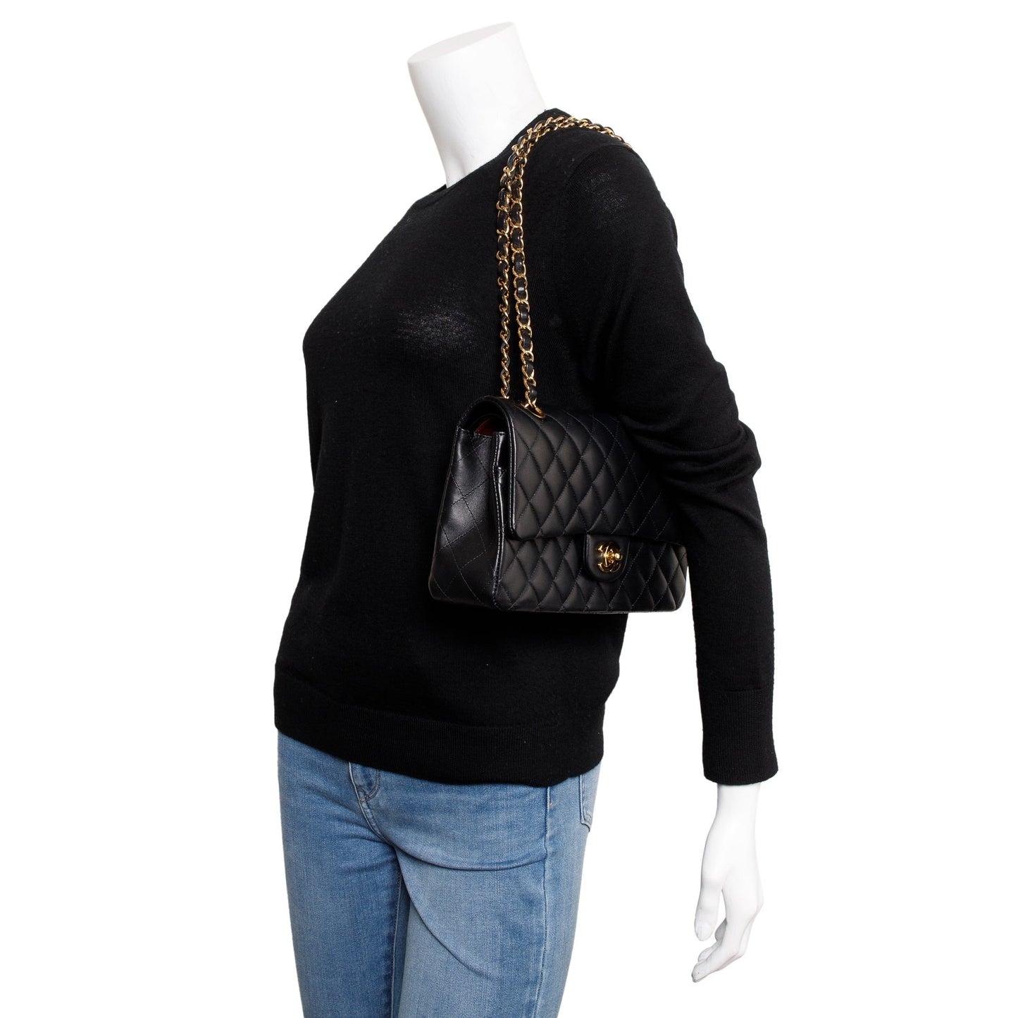 Chanel Quilted Classic Double Flap Leather Lambskin Black Travel Bag