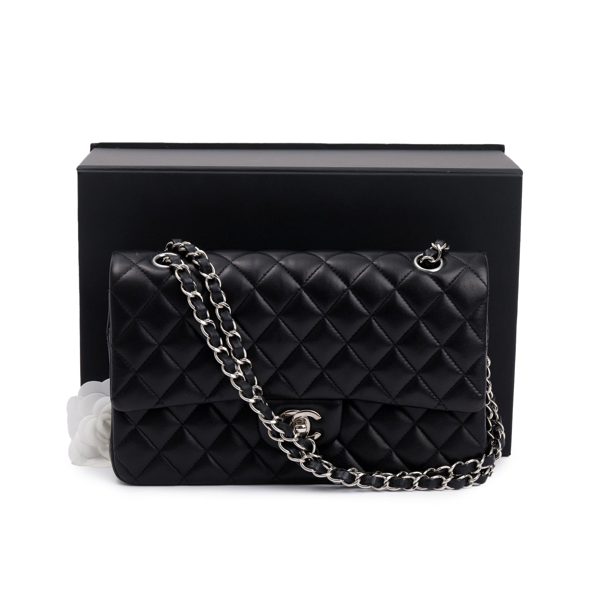 Chanel Quilted Classic Double Flap Leather Lambskin Black Travel Bag Authenticity Card