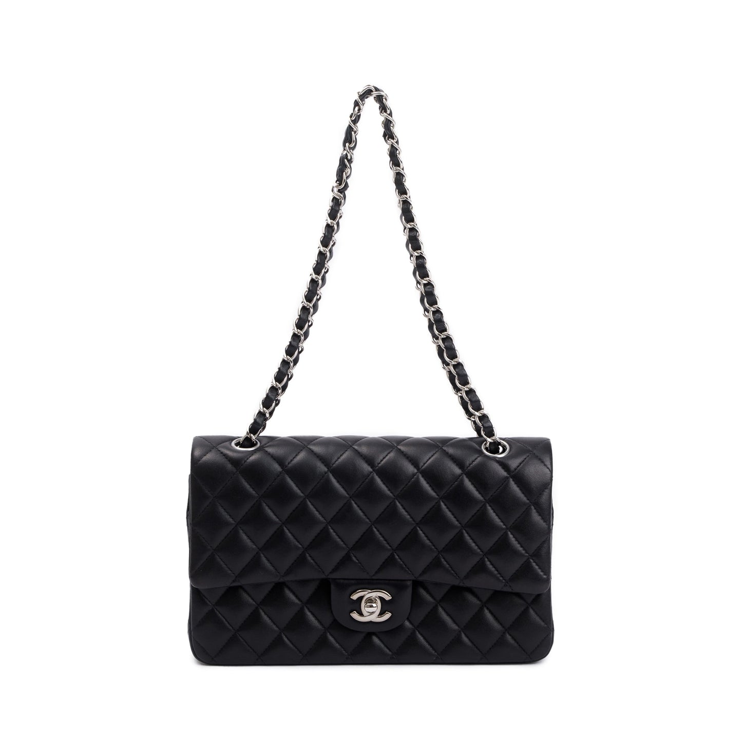 Chanel Quilted Classic Double Flap Leather Lambskin Black Travel Bag Authenticity Card