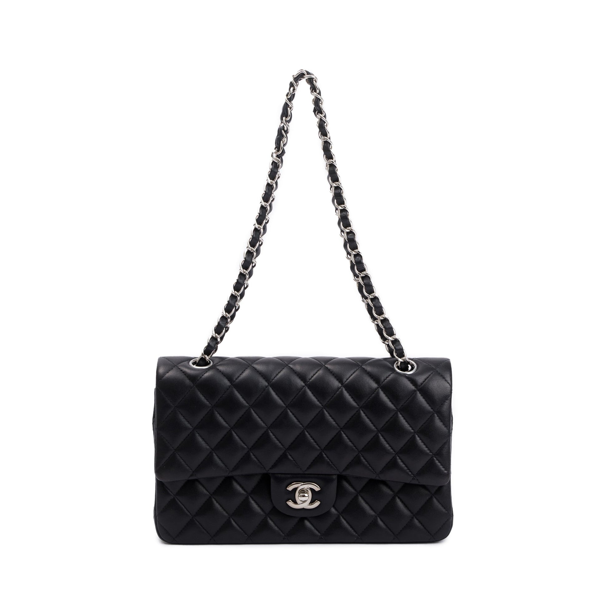 Chanel Quilted Classic Double Flap Leather Lambskin Black Travel Bag Authenticity Card
