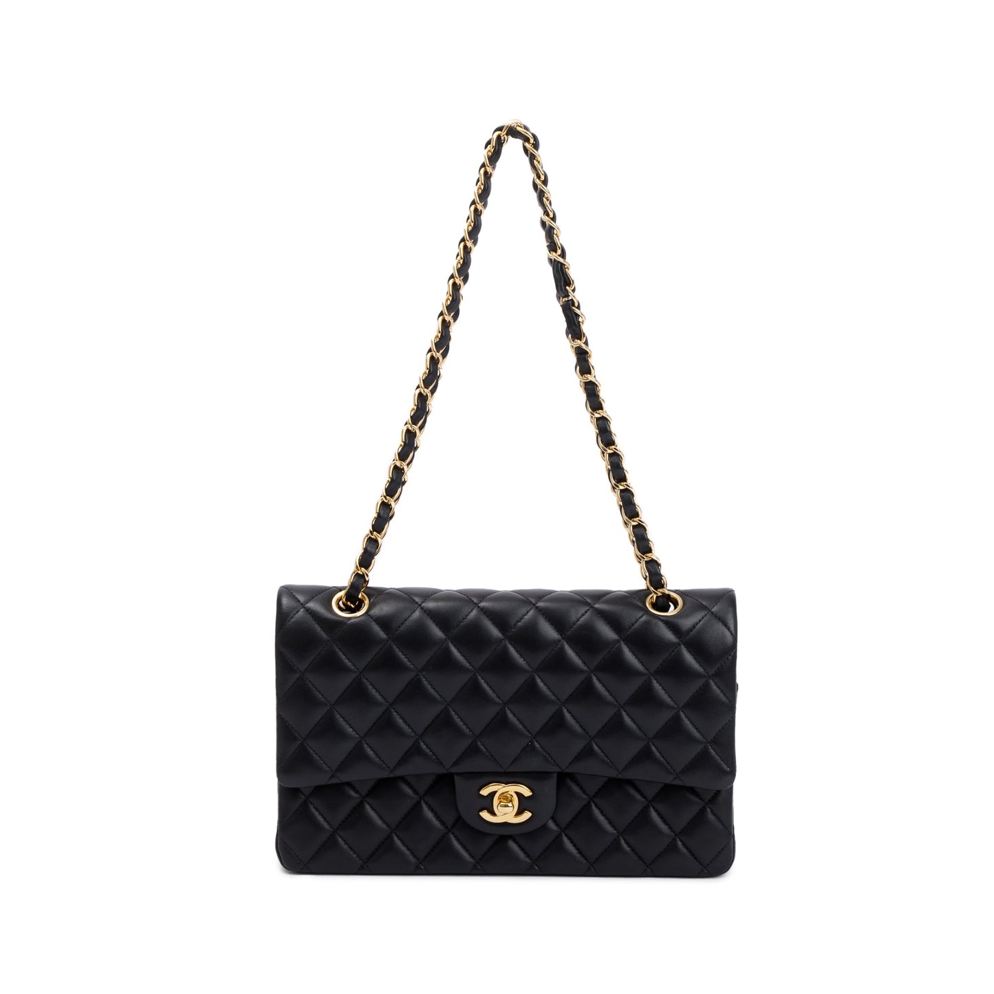 Chanel Quilted Classic Double Flap Leather Lambskin Black Travel Bag Flap Bag