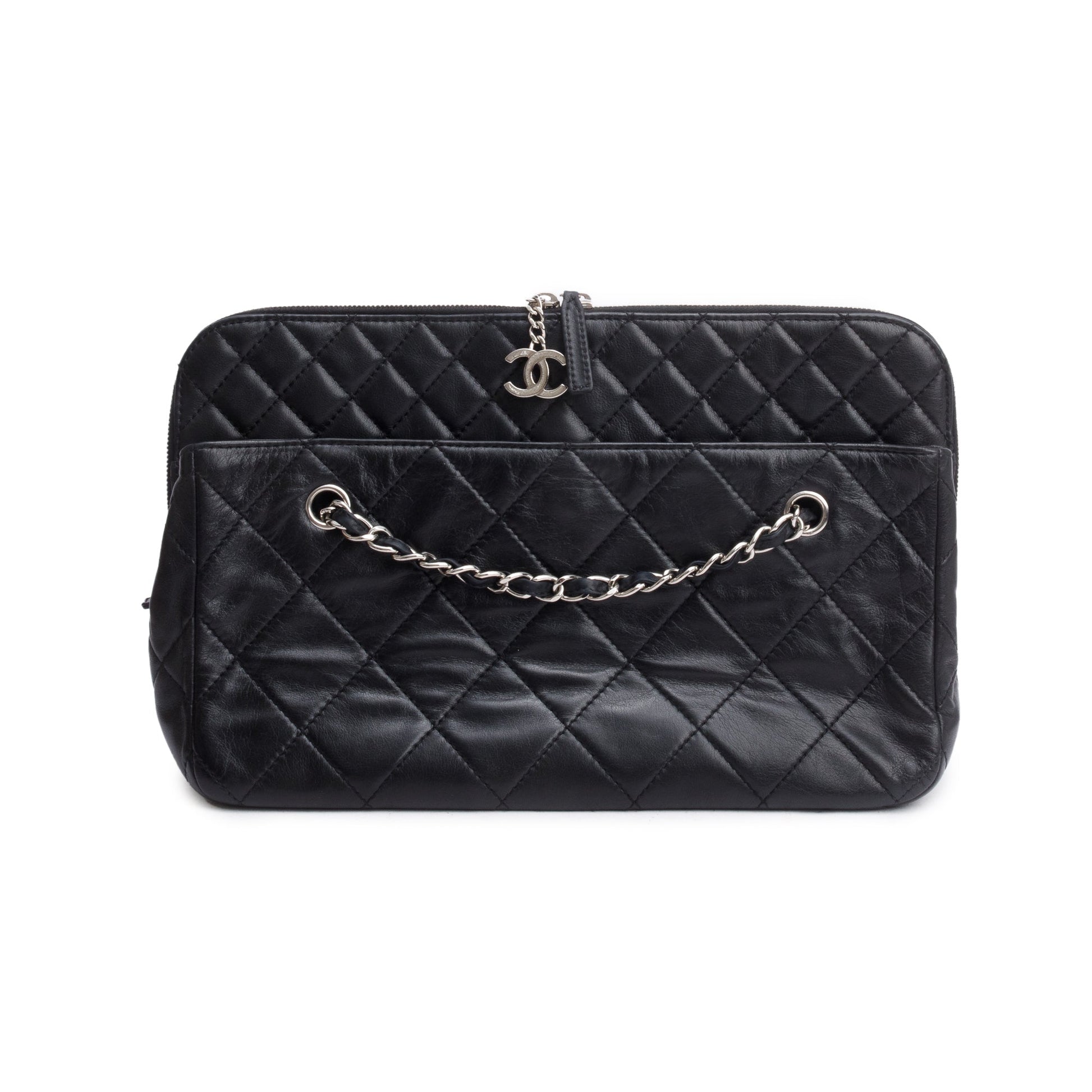 Chanel Quilted Business Camera Leather Lambskin Black Travel Bag