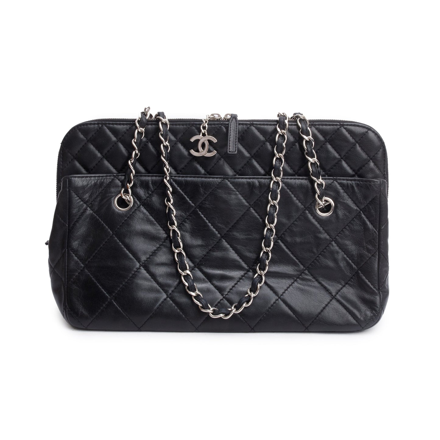 Chanel Quilted Business Camera Leather Lambskin Black Travel Bag
