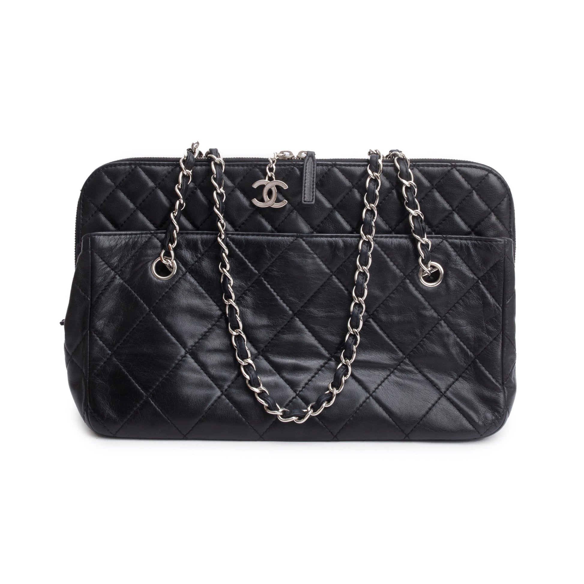 Chanel Quilted Business Camera Leather Lambskin Black Travel Bag
