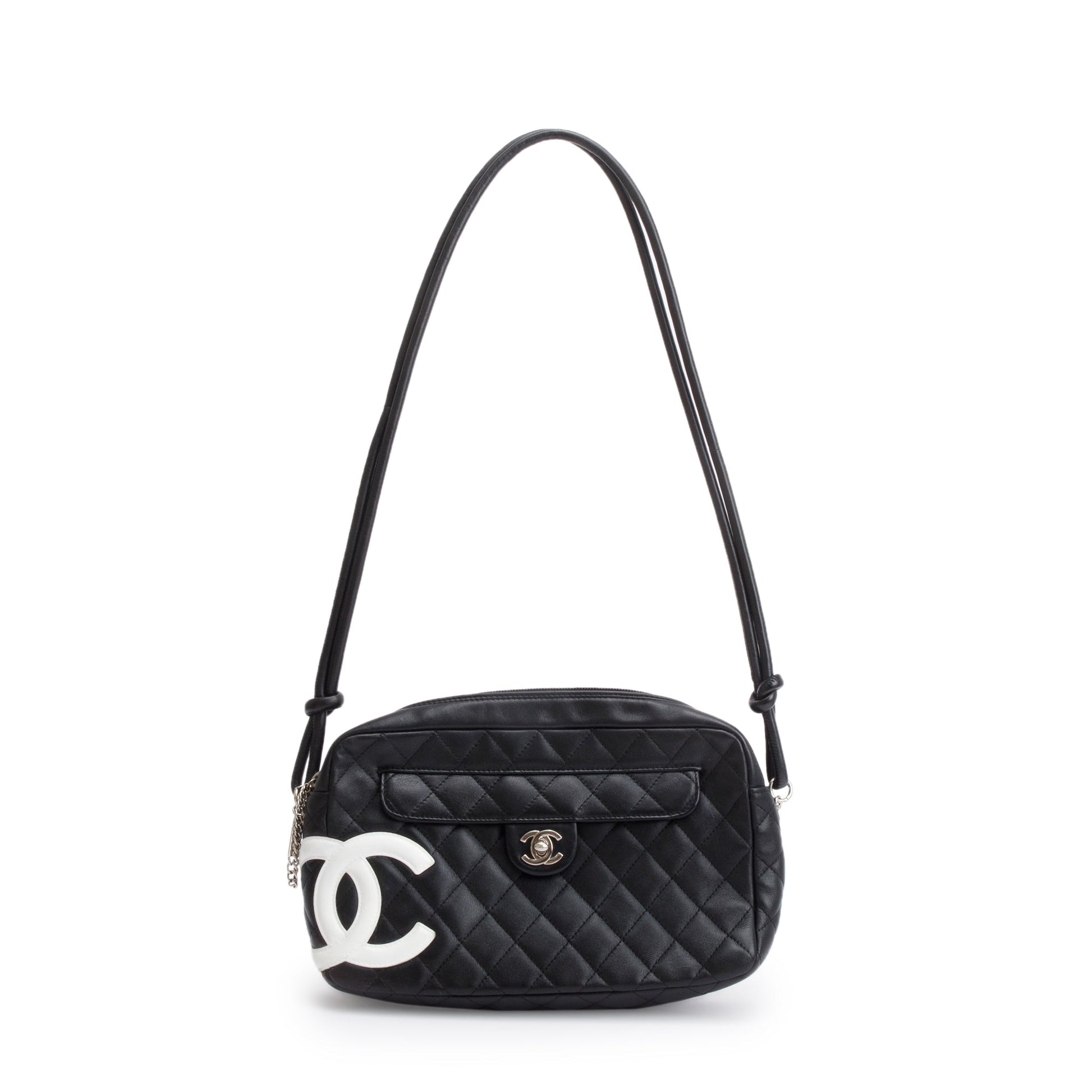 Chanel Quilted Ligne Cambon Camera Leather Lambskin Black Travel Bag