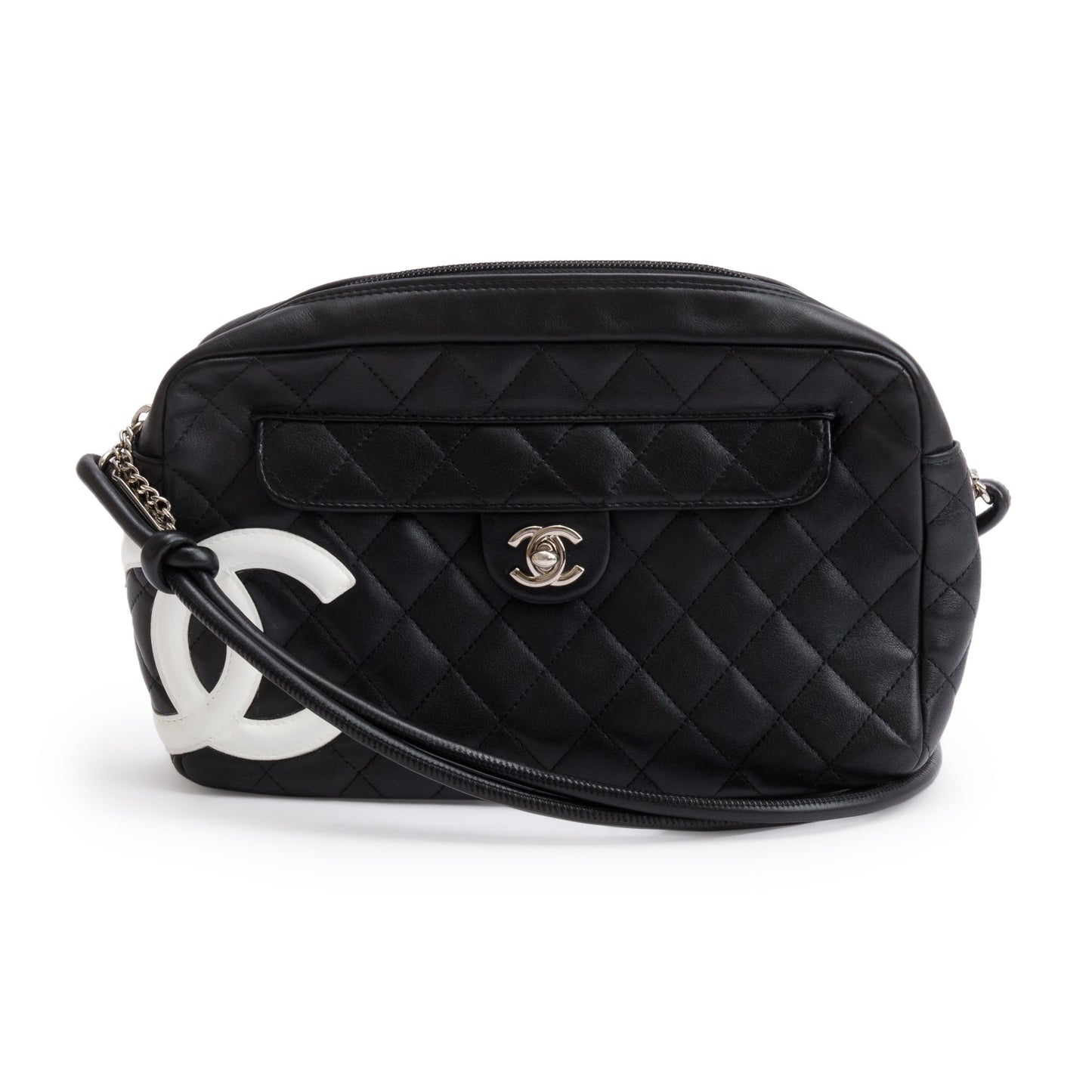 Chanel Quilted Ligne Cambon Camera Leather Lambskin Black Travel Bag
