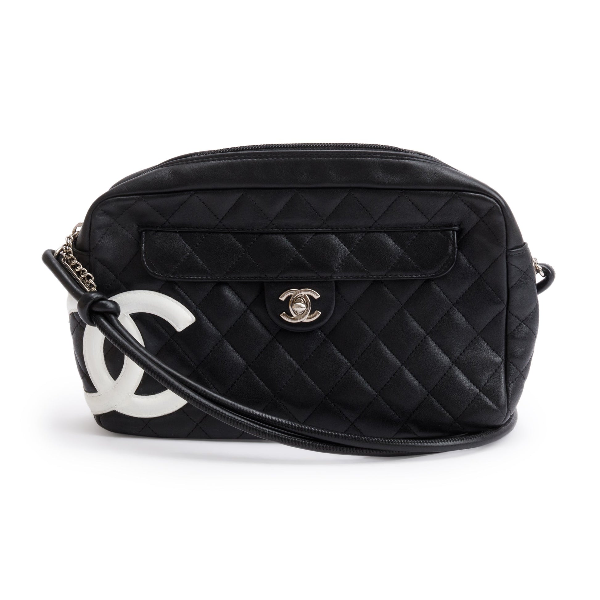 Chanel Quilted Ligne Cambon Camera Leather Lambskin Black Travel Bag