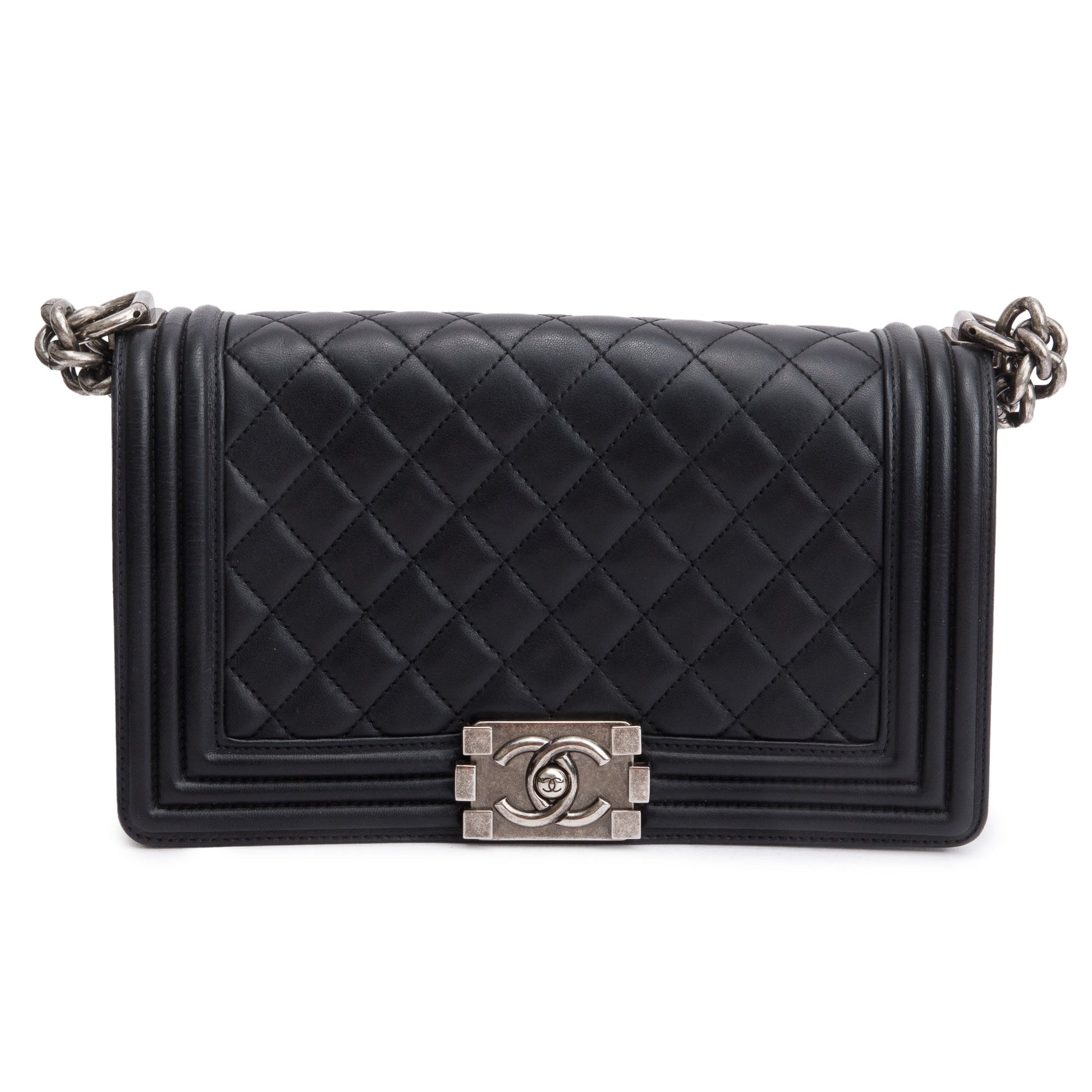 Chanel Quilted Boy Leather Lambskin Black Travel Bag