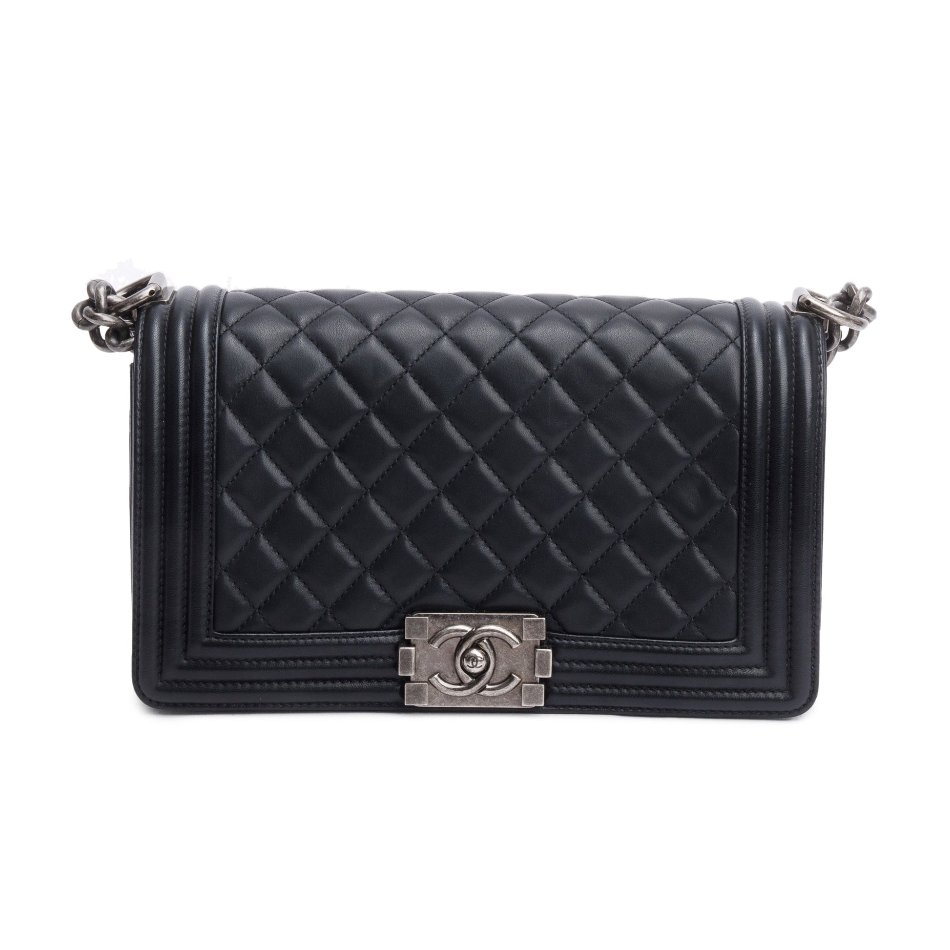Chanel Quilted Boy Leather Lambskin Black Travel Bag 4