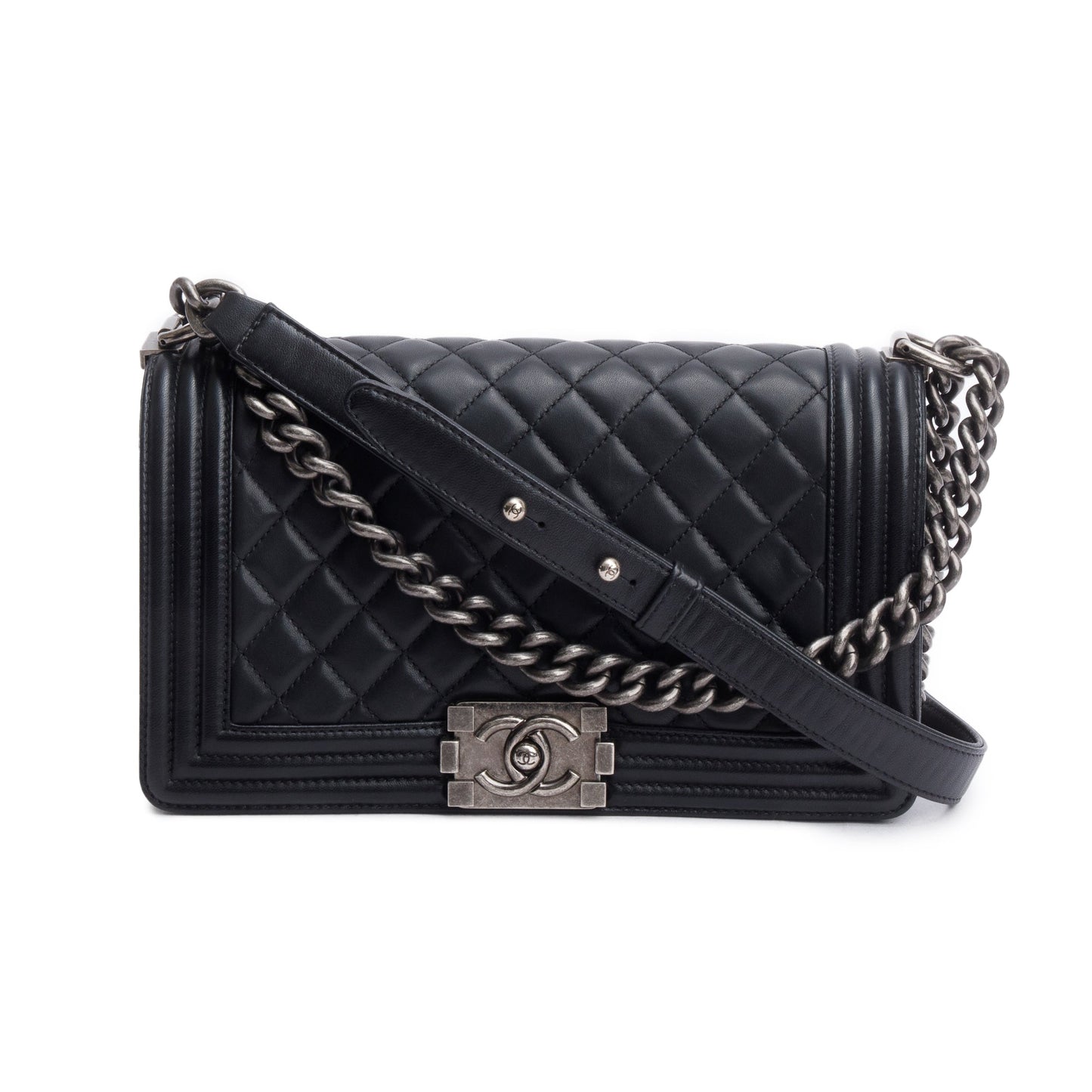 Chanel Quilted Boy Leather Lambskin Black Travel Bag 4